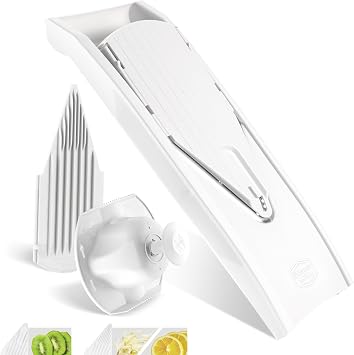 Borner Mandoline Slicer V1 Basis Set V-Slicer with 2 Inserts & Fruit Holder Adjustable Kitchen Slicer for Vegetables & Fruits Vegetable Cutter 3 Thickness Settings Color White
