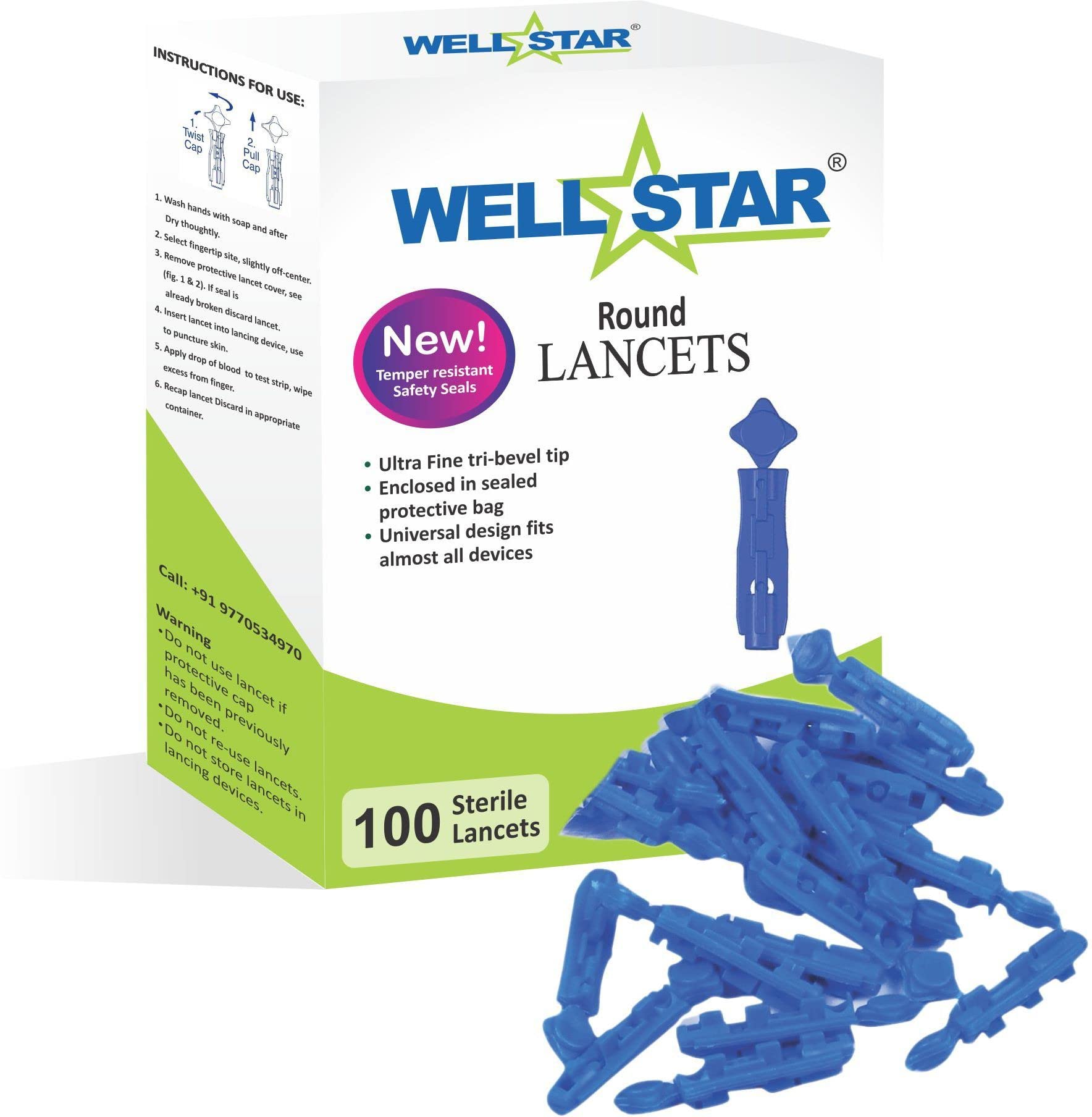 Wellstar 100 ROUND LANCETS BLUE COLOR Glucometer Lancets Glucometer Lancets (100)-image-37