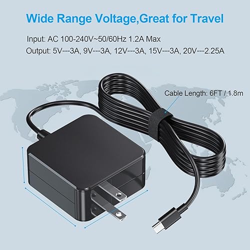 Miniatura 7 de Cargador de interruptor rápido compatible con Steam Deck y Nintendo Switch Adaptador de corriente USB C PD3.0 plegable de 45 W - 20 V/2.25 A,