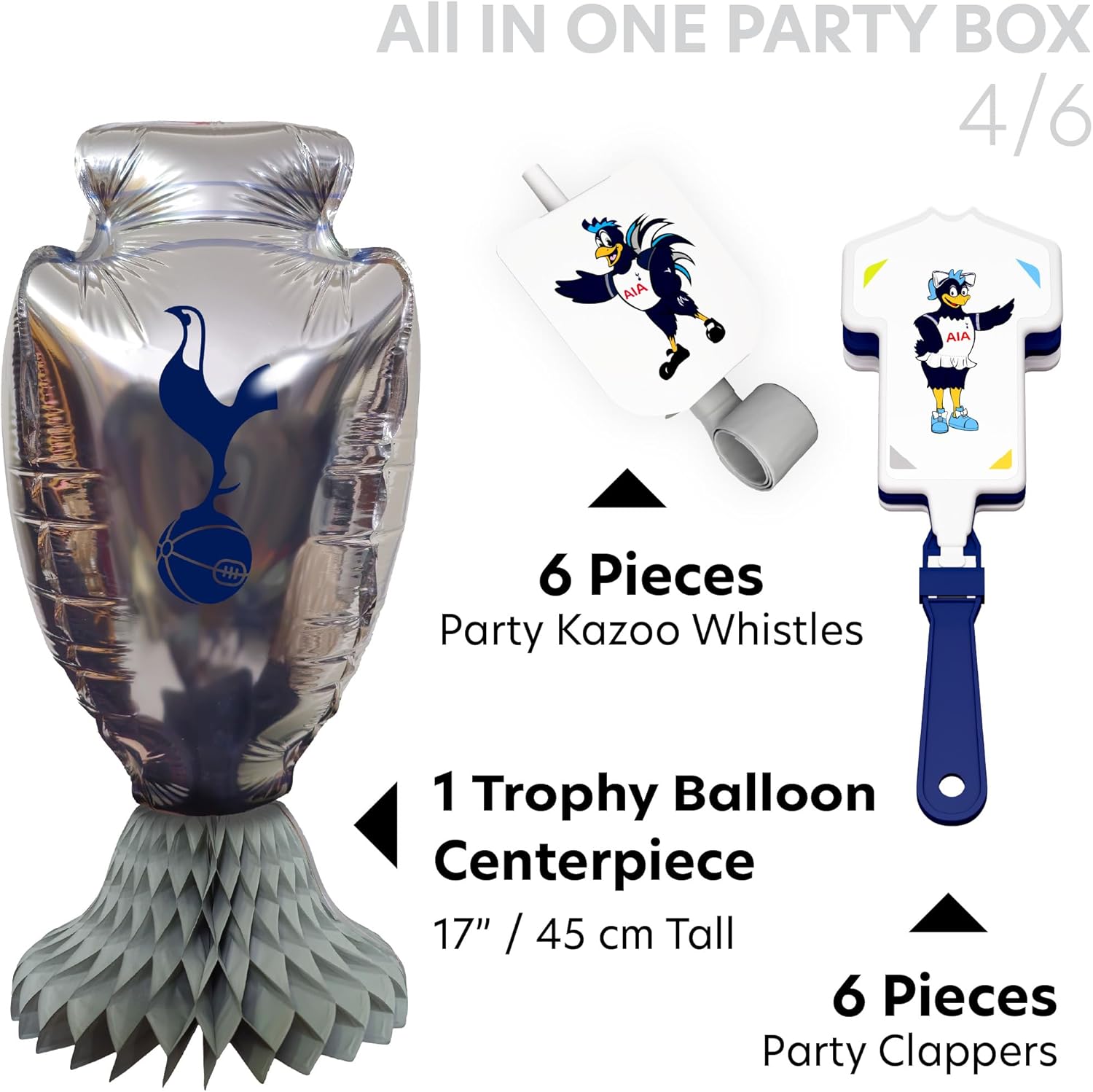 Official Tottenham Hotspur FC Party Box, 77-pcs All-in-One for 6 Guests | Disposable Tableware Set w/ Cutlery, Jersey Foil Balloon, Decorations & Party Favors