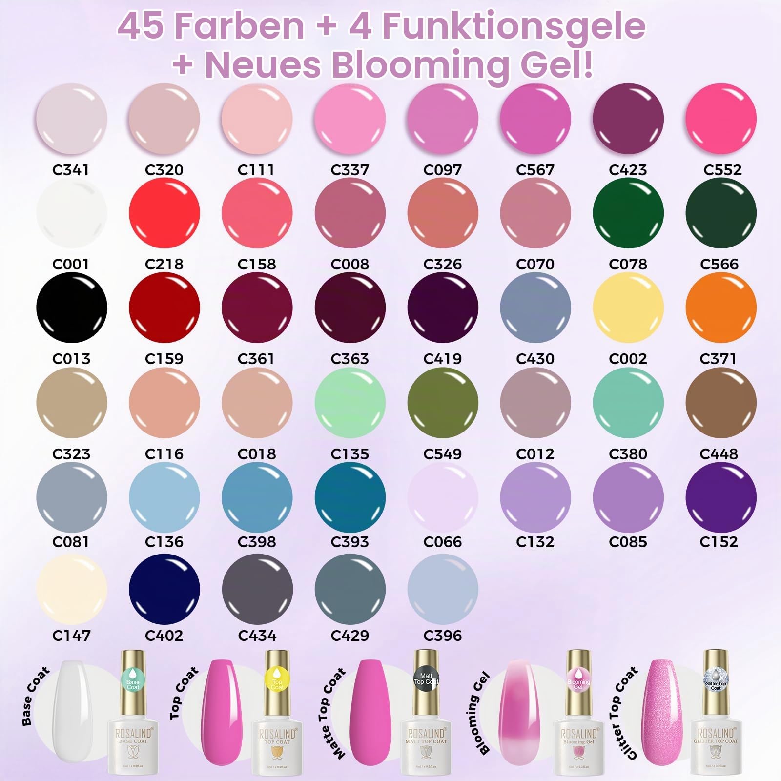 ROSALIND UV Nagellack Set, 50 Stück Rosa Grün Violett Blau Grau Gel Nagellack Set, Soak-Off UV LED Farbgel Gelnägel für Nagel Design Gel Nail Polish Geschenk