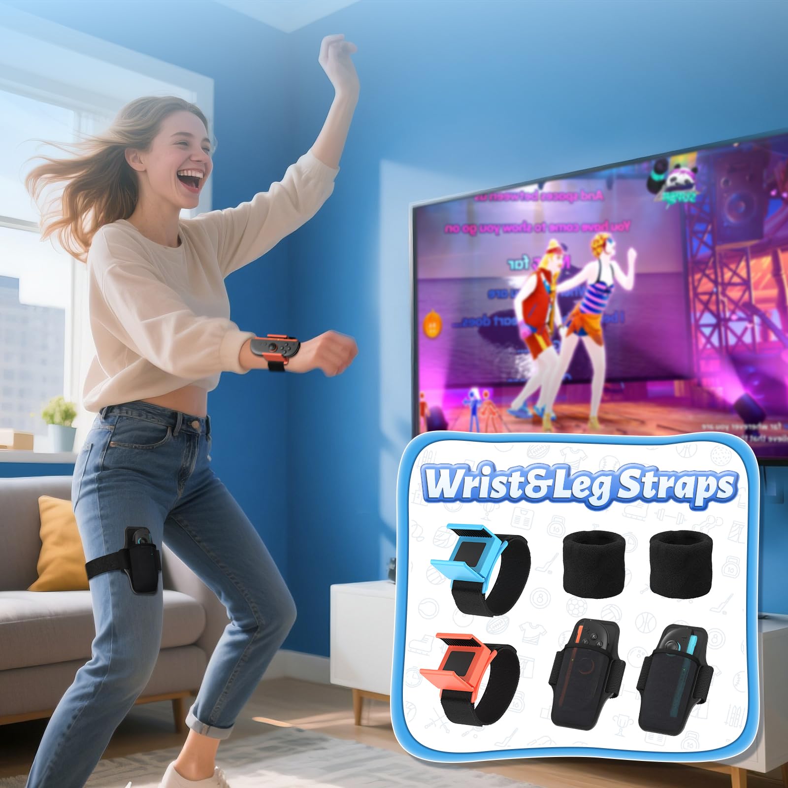Kit d'accessoires pour Switch 2/1/OLED für Switch Sports ，FASTSNAIL Accessoires pour Nintendo Switch 2 pour Joycon, avec Bracelets ,Courroies de jambe, Raquettes de tennis, Clubs de golf, épées