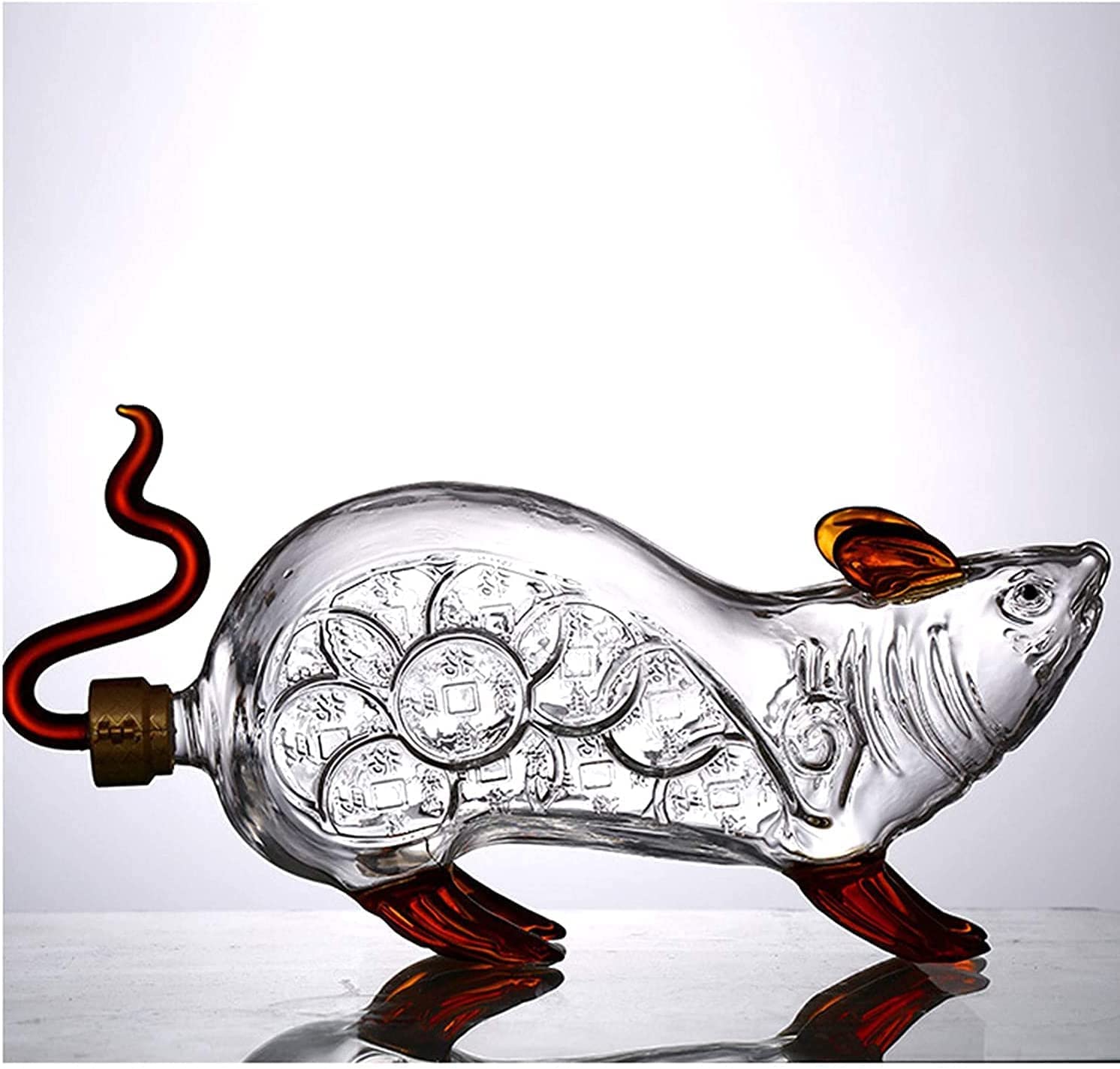 butelka na alkohol w kształcie zwierzęcia, Alkoholowy kształt myszy Karafka do whisky Zodiak Zwierzęca szklana(750ml/25.3oz)
