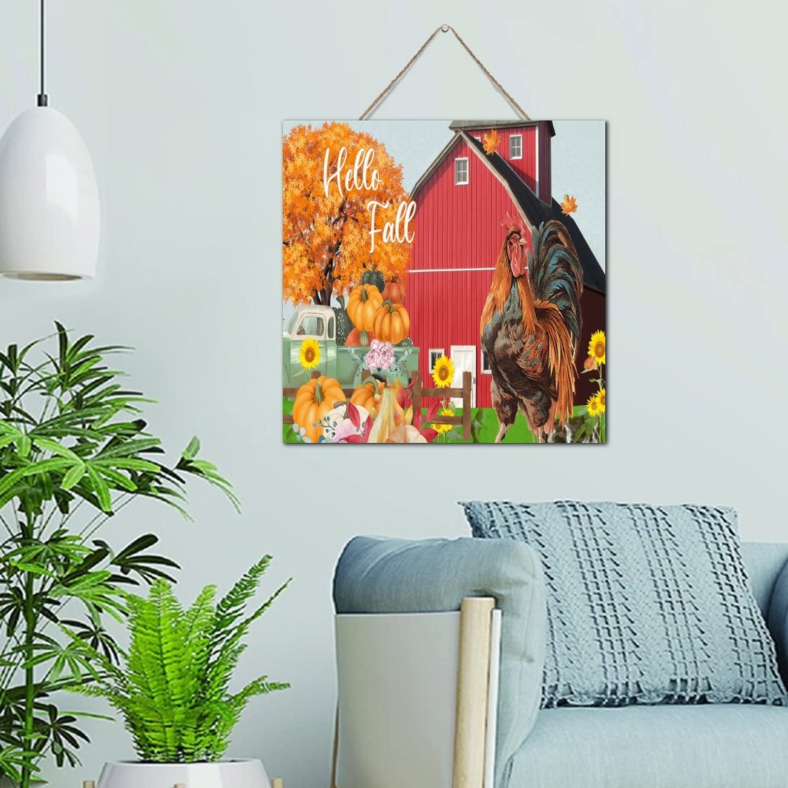 Décoration murale en bois Hello Fall avec motif citrouille fleur automne