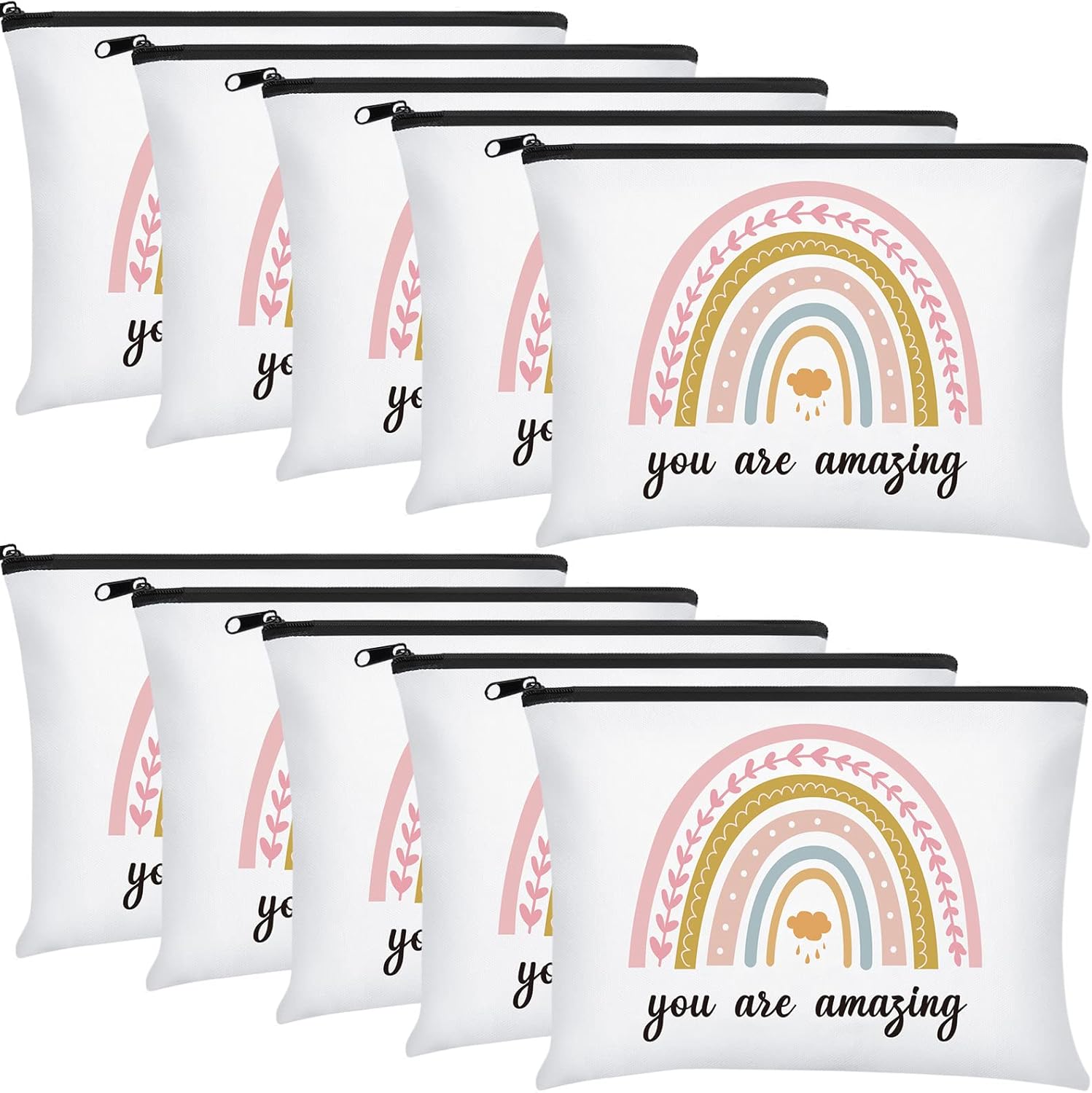 Chunful 10 Pieces Inspirational Canvas Makeup Bags for