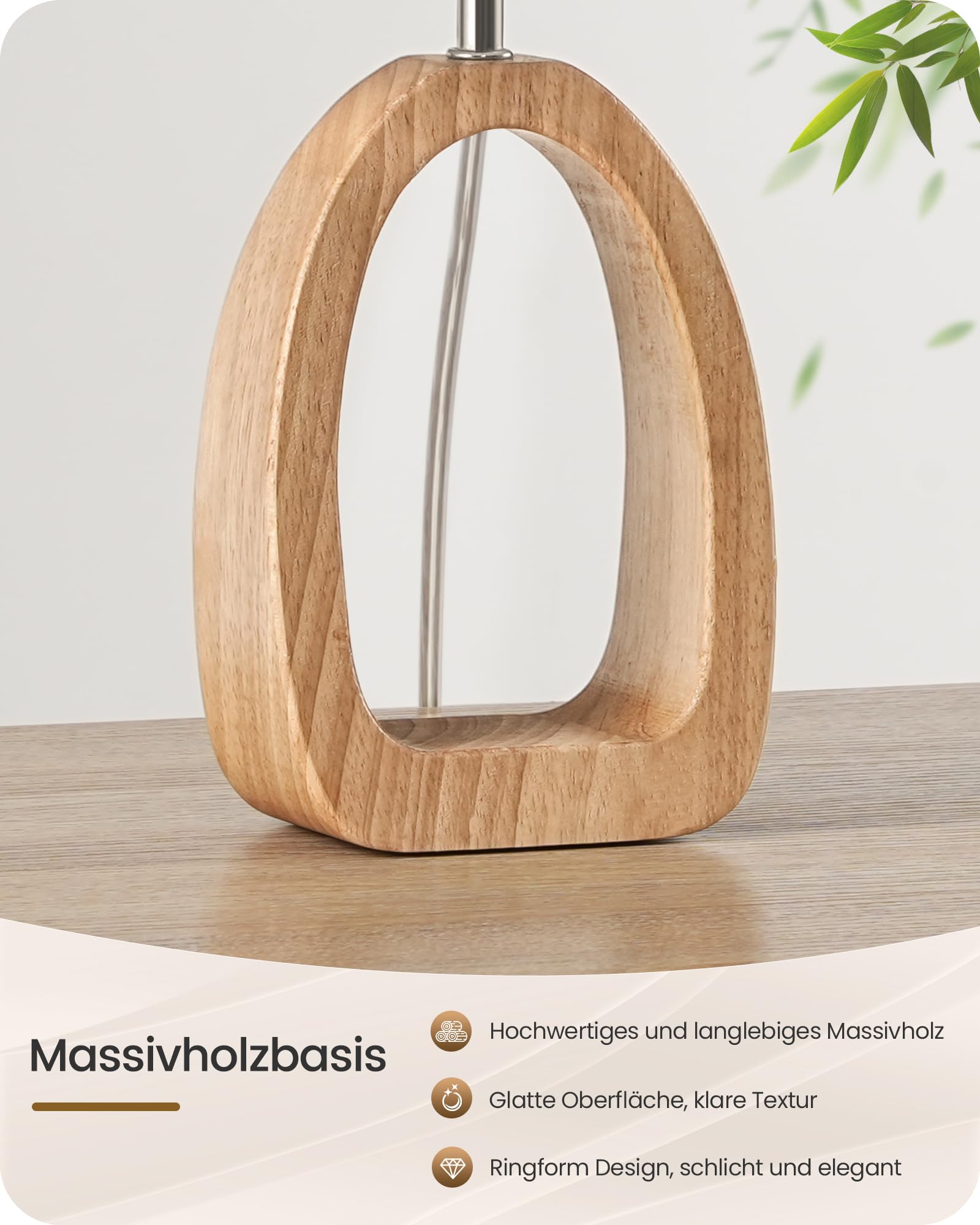 Nachttischlampe aus Holz 2er Set, Beige Tischlampe, Nachttischlampe mit Kabel, Fensterbank Lampe, 2700K LED-Birne, für Wohnzimmer, Schlafzimmer, Arbeitszimmer, Büro, ZME07TLDP205