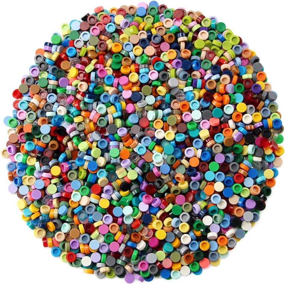 4600PCS 1×1 Round Tiles 46 Colors Flat Bricks MOC Parts and Pieces, Multicolored Bulk Studs Building Accessories for Smooth Surface, Mosaics and Pixel Art Toy Dots Compatible with Major Brands 98138