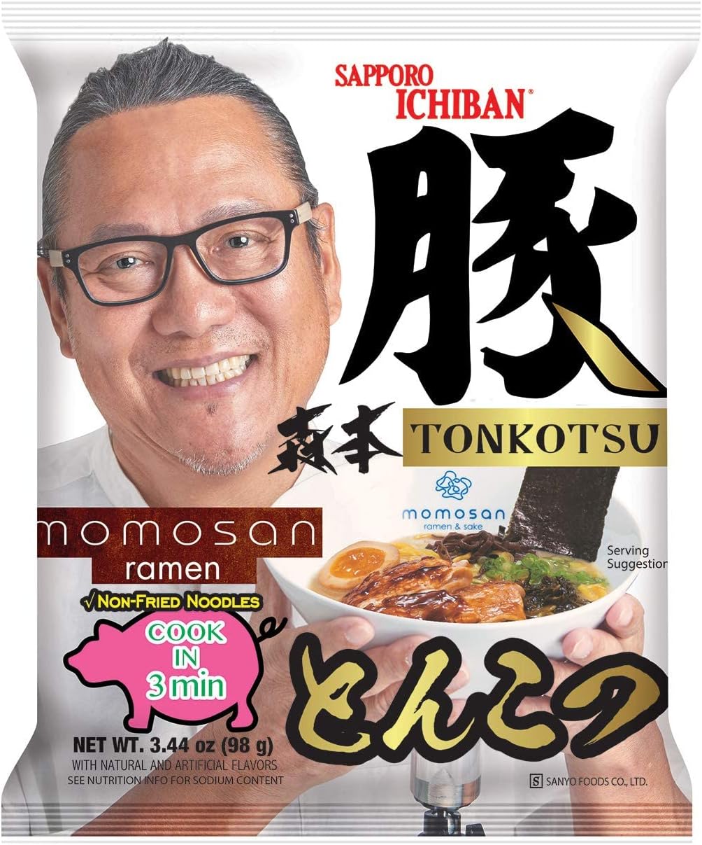 Sapporo Ichiban Momosan Ramen, 3.44 Ounce, Pack of 30 (Tonkotsu Flavor)