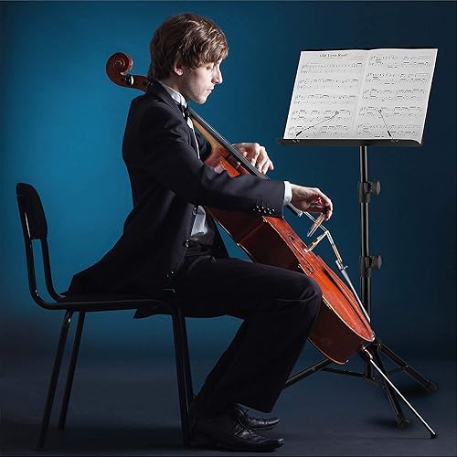 Vista 8 de Vekkia Soporte de metal profesional perforado para partituras con bolsa de transporte, soporte de música plegable ajustable, súper resistente