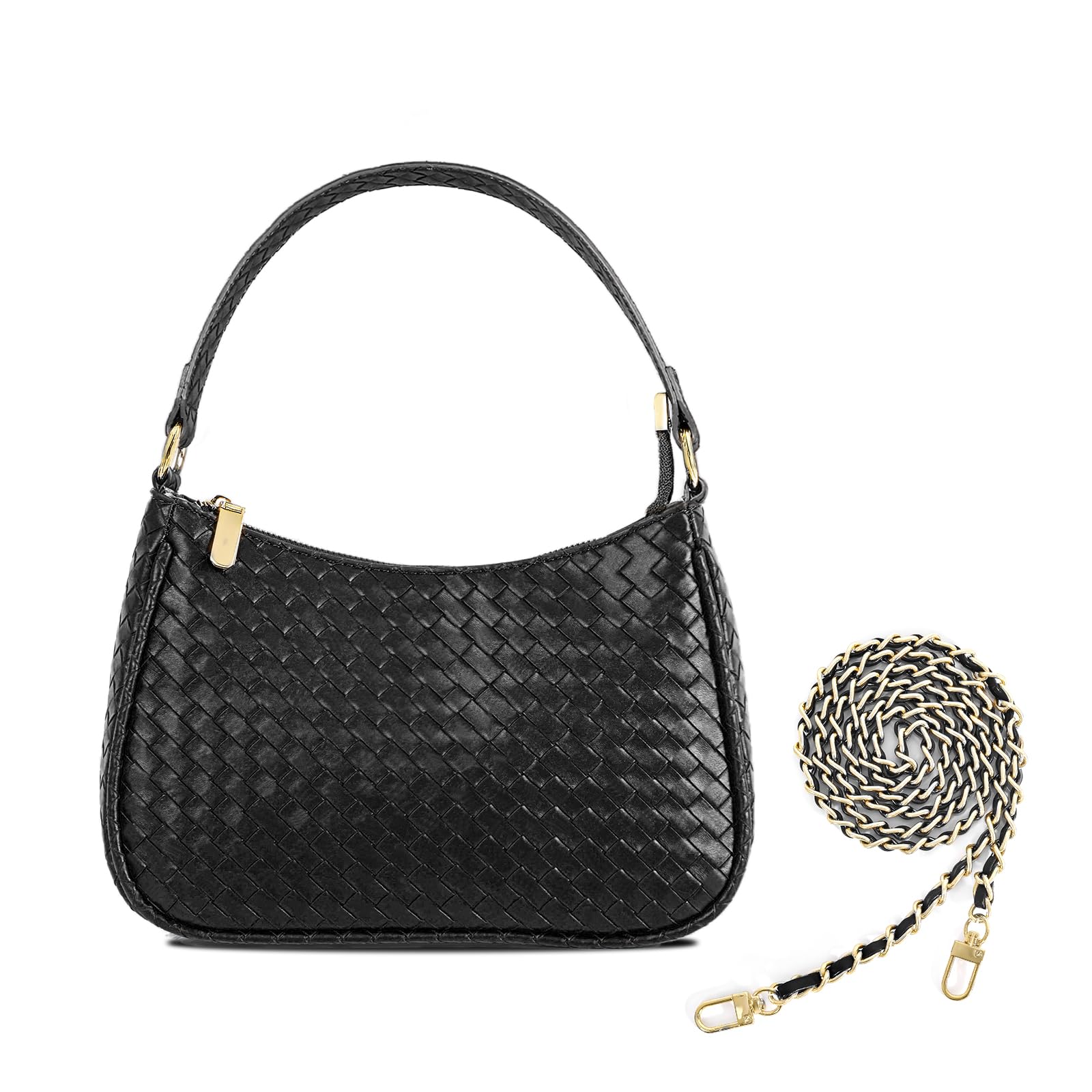 Prpeko Women's Woven Crescent Shoulder Bags Retro 90s Hobo Handbags Top Handle Underarm Bag Clutch Purses