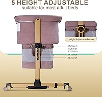 Vista 6 de Cuna para bebé, 3 en 1 Durmiente junto a la cama con colchón y laterales de malla, mosquitera, cesta de almacenamiento, con función de balanceo, 5