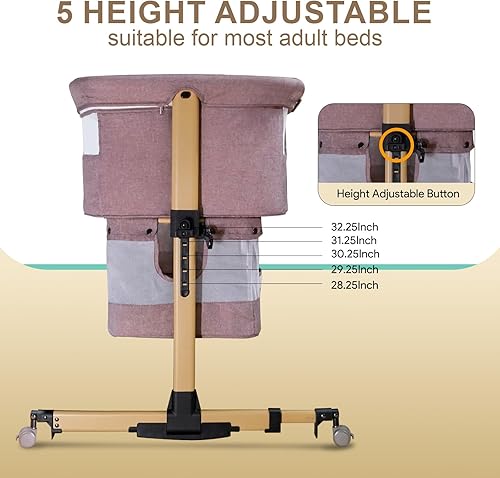 Miniatura 6 de Cuna para bebé, cama 3 en 1 con colchón y laterales de malla, mosquitera, cesta de almacenamiento, con función de balanceo, 5 alturas ajustables,