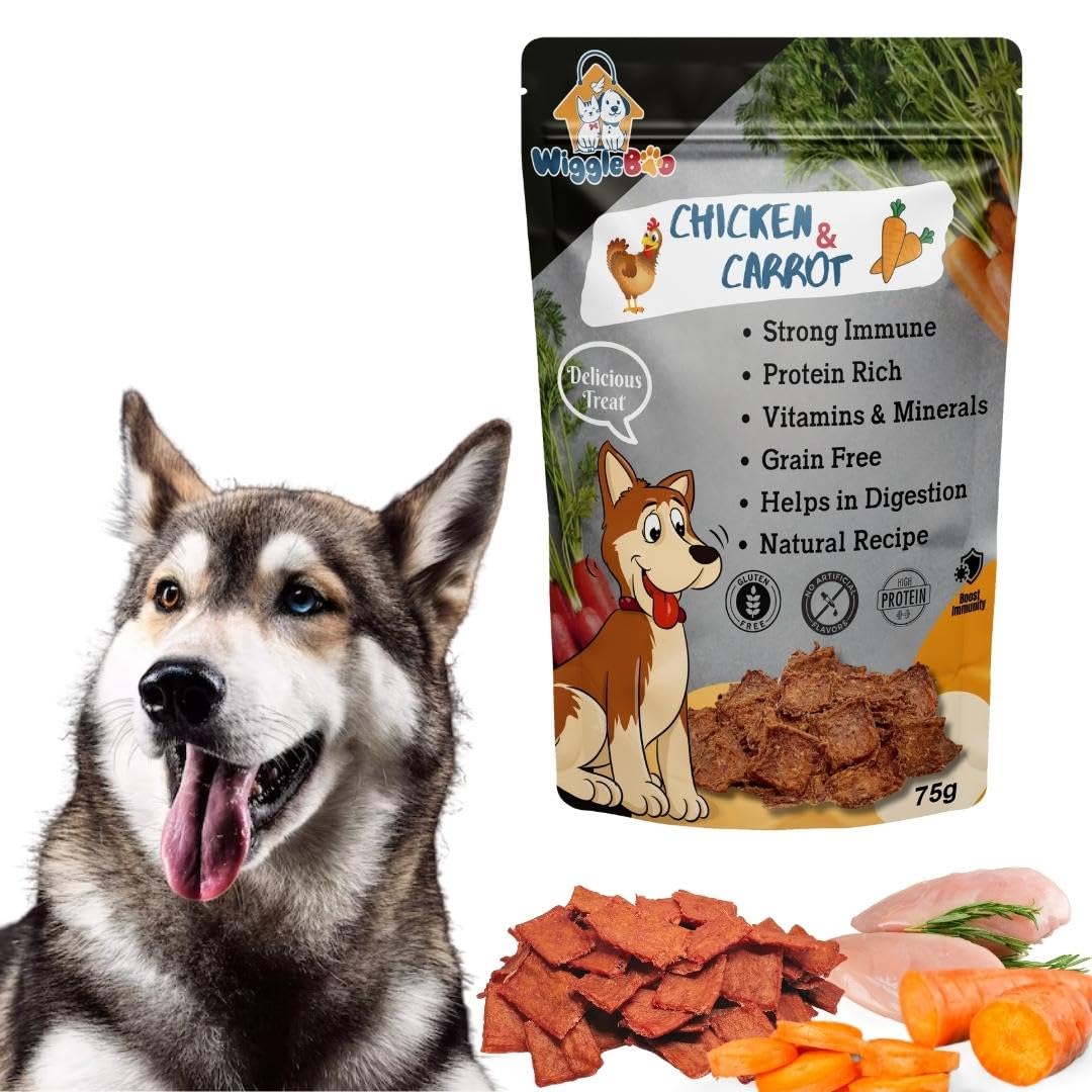 Wiggleboo Chicken & Carrot Dog Treat - Irresistible Flavor Fusion for a Healthy Pet, The Perfect Snack to Satisfy Your Dogs Cravings, A Burst of Chicken & Carrot Flavor to Delight Your Dog (75g) (B091Q6VGT3) Amazon Price History, Amazon Price Tracker