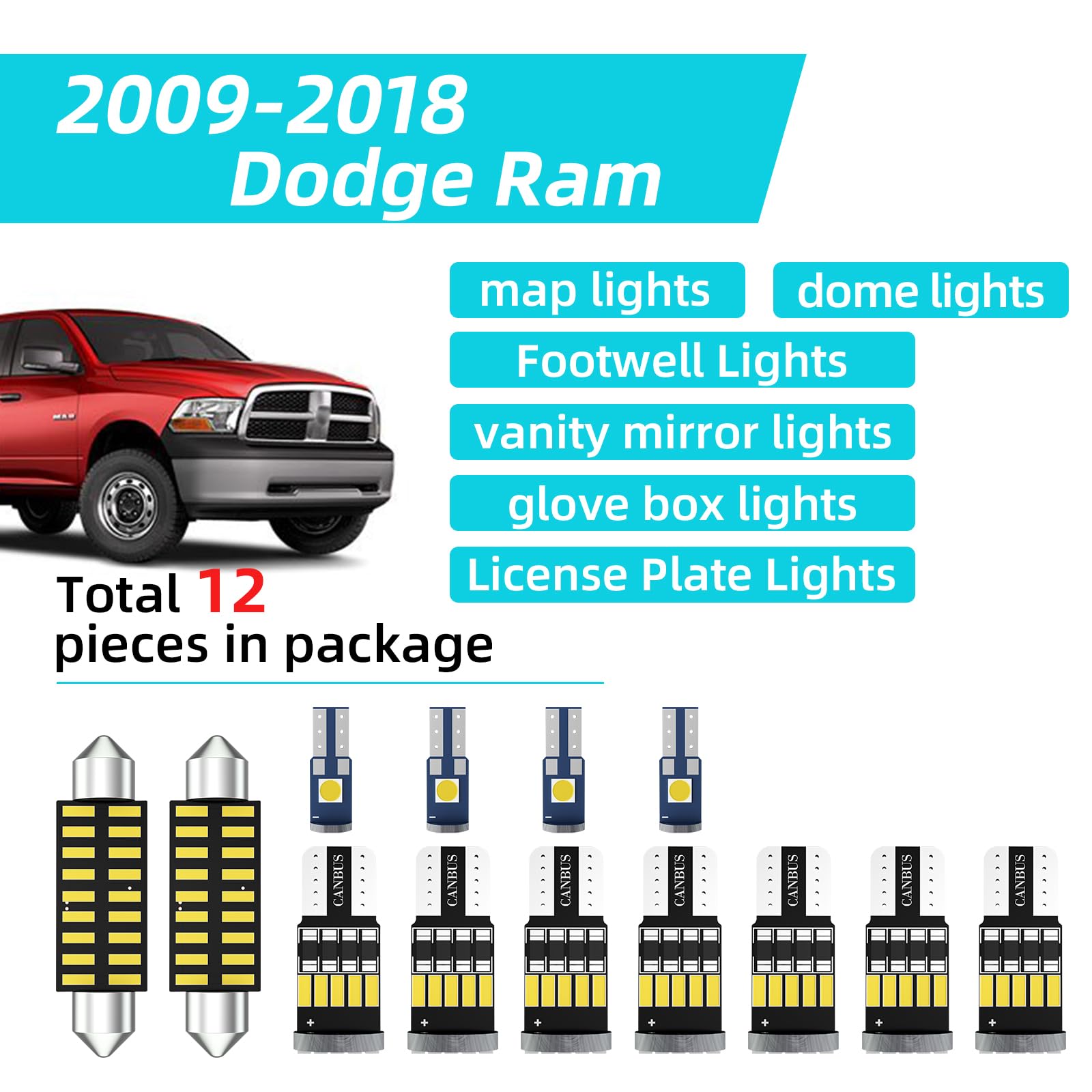 12Pcs Ram 1500 Interior LED Lights - Key Features