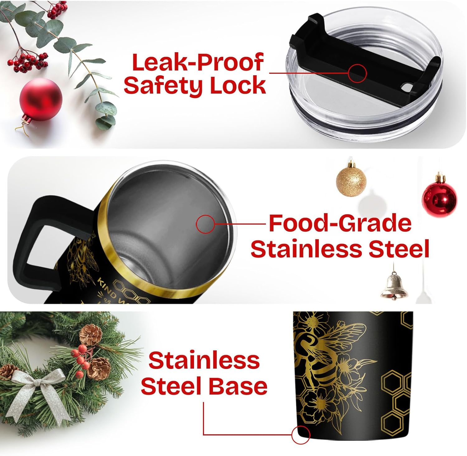 34HD Honey Bee Tumbler 40oz with Handle & Straw, Kind Words Are Like Honey Sweet to the Soul Vacuum Insulated Christian Coffee Mug, Bee Honeycomb Gifts for Birthday & Mother's Day to Him Her - Image 4