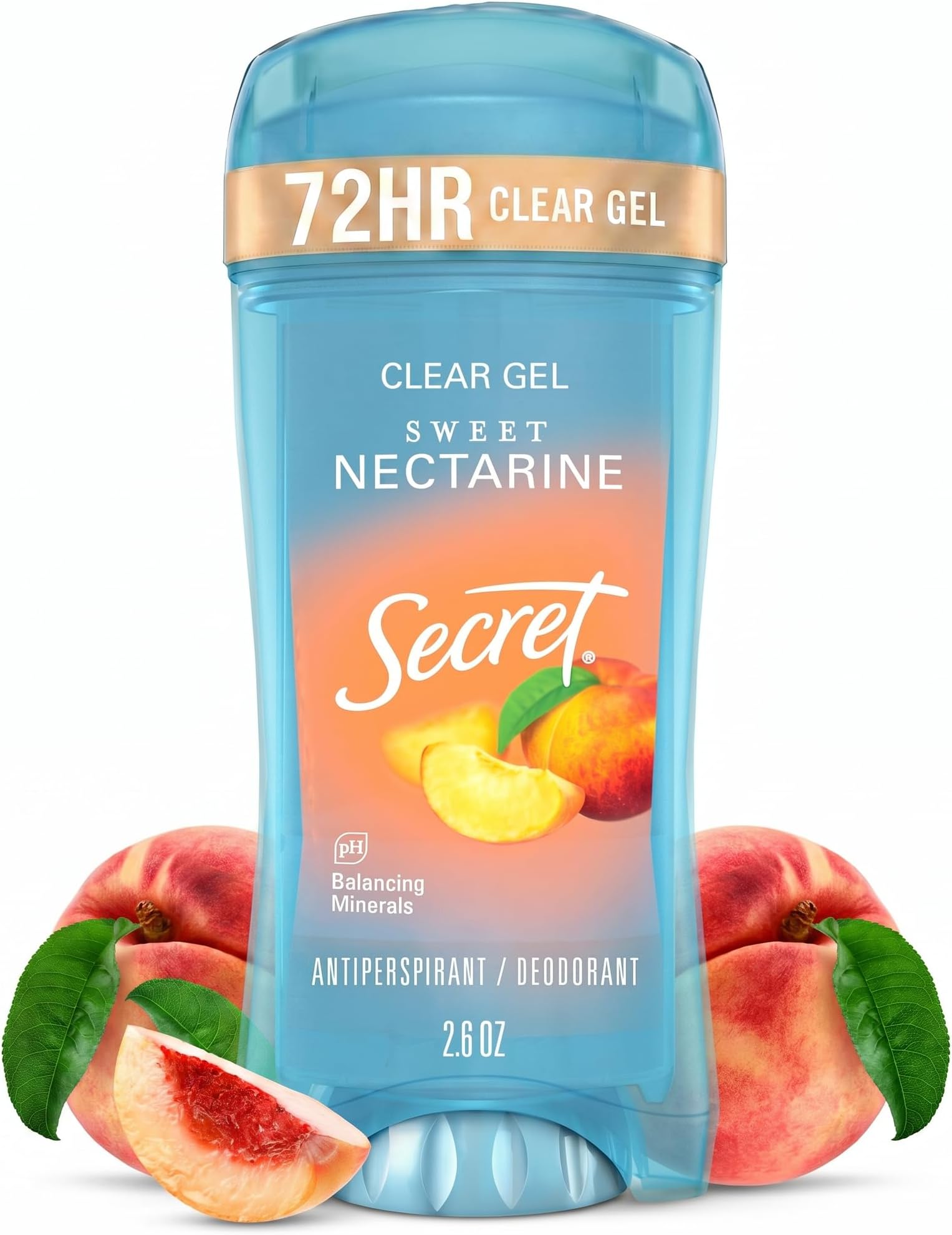Secret Fresh Antiperspirant Deodorant for Women, 72hr Breathable Sweat & Odor Protection, Instant Freshness & Gentle, PH Balancing Minerals, Clear Gel, Sweet Nectarine Scent, 2.6 oz