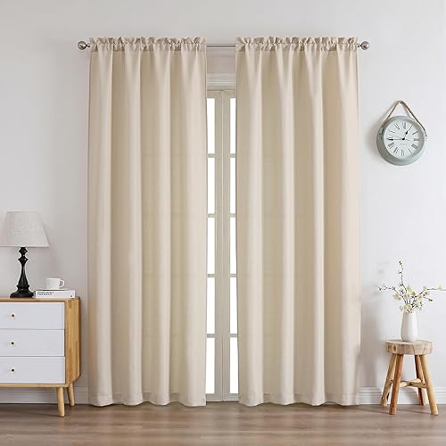 Miniatura 121 de Chyhomenyc Cortinas Rojas Navideñas de 84 Pulgadas de Largo Juego de 2 Paneles, Lino Sintético Texturizado Semi Filtrante de Luz Suave Aireado