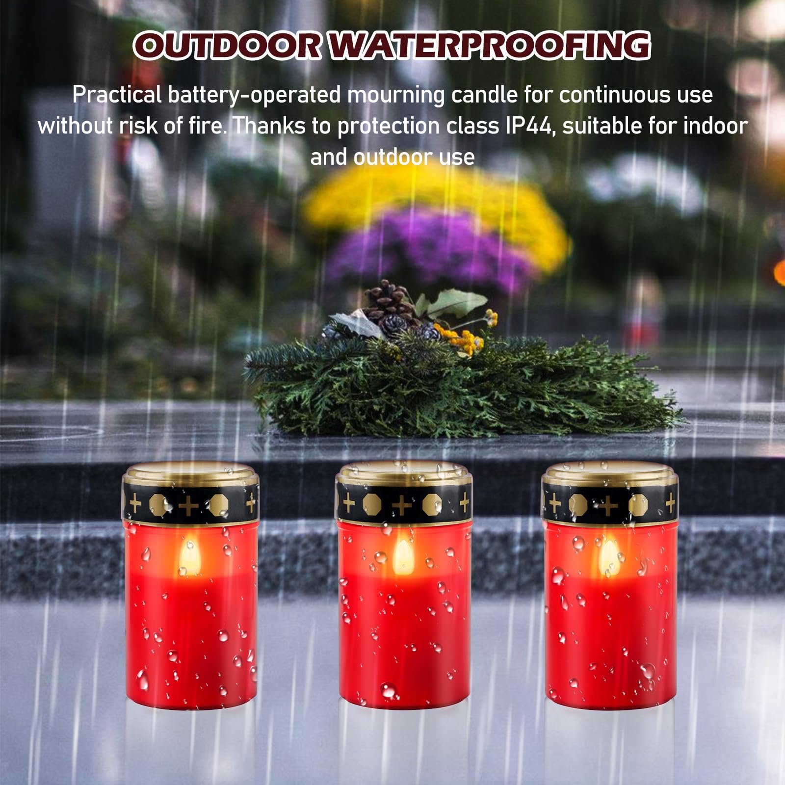 Lot 4 Bougies Funéraires LED Vacillantes – Solaire Avec Capteur Crépuscule – IP55 Étanche – Cimetière & Tombe – Blanc 7x12 Cm