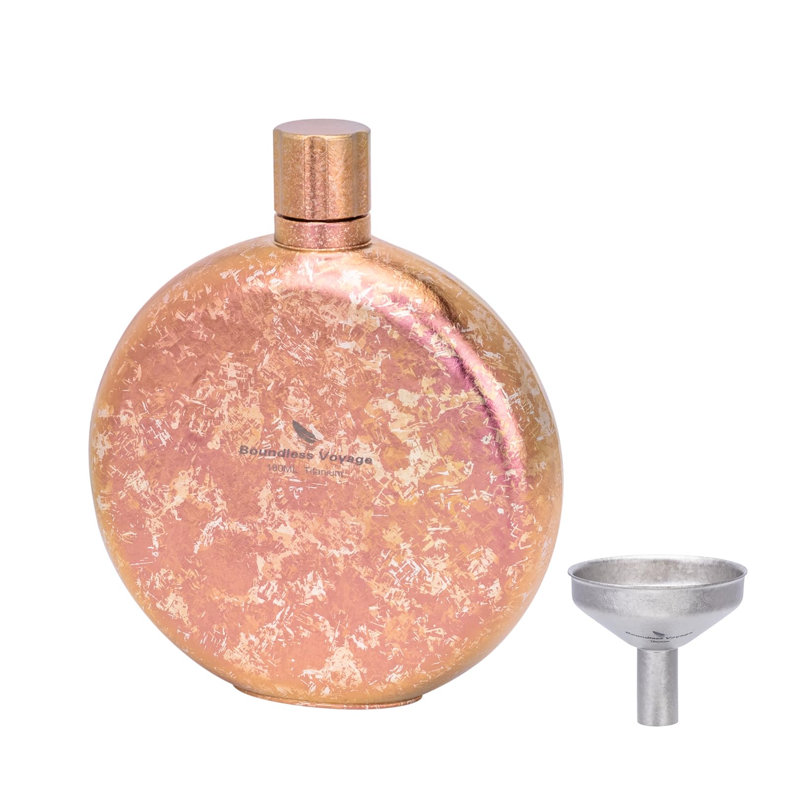 iBasingo 180ml Titanium Flask Portable Round Wine & Whiskey Bottle with Funnel Hip Flask for Alcohol for Travel, Hiking, Gifts | Leakproof, Lightweight, Durable Ti3264D (Pink)