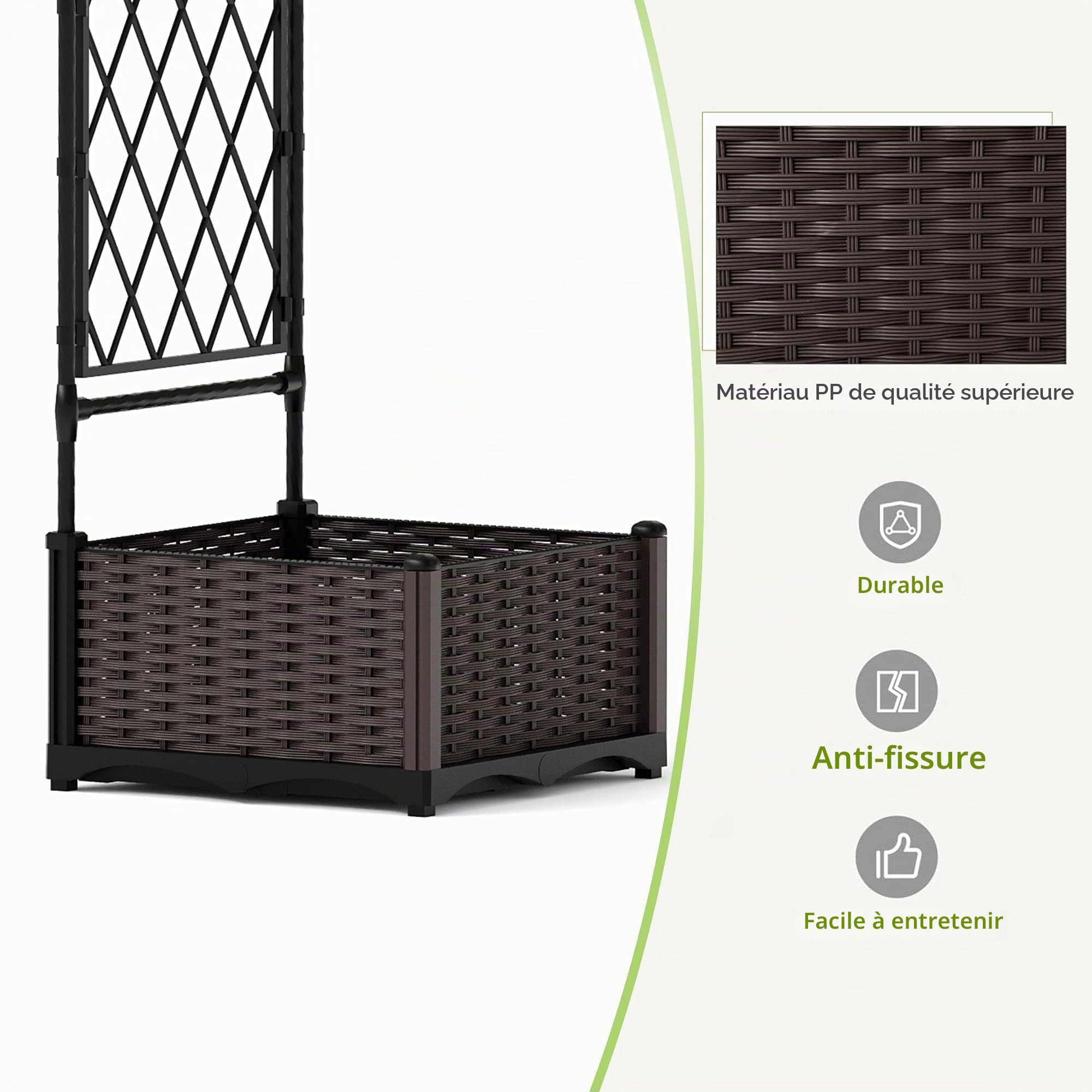 Arche Dôme avec Bac De Plantation Et Paravent, Fer + PE, Support pour Plantes Grimpantes, Décoration Jardin Extérieur Anticorrosion, 230x40x220 cm