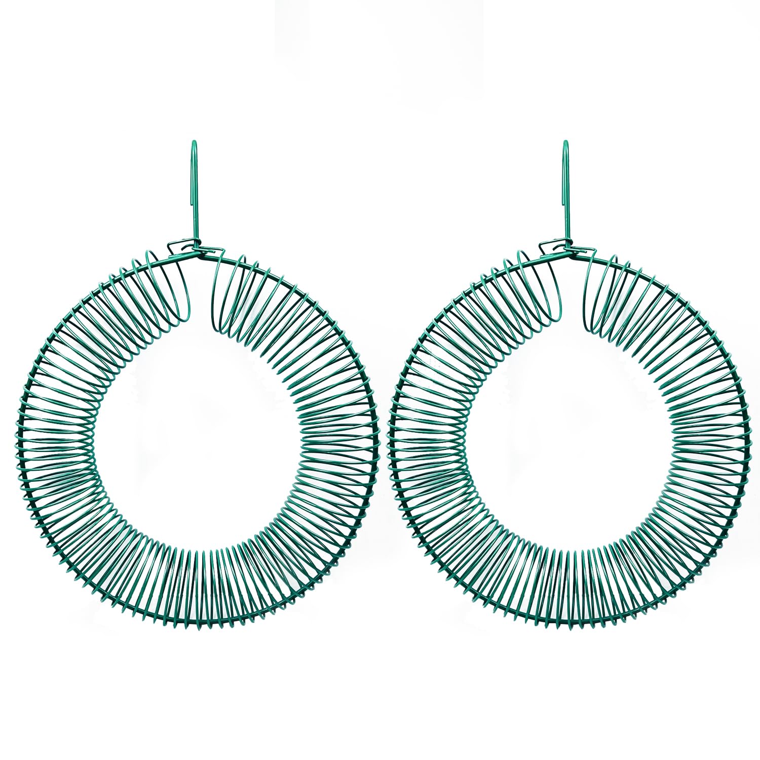 Hugeleaf 2 Pieces Peanut Bird Feeder, Hanging Wreath Feeder Round Metal Whole Wild Bird Feeder with Hanging Hook for Outdoor Birds and Squirrels Feeding, Fat Suet Ball Feeder for Blue Jay, Green