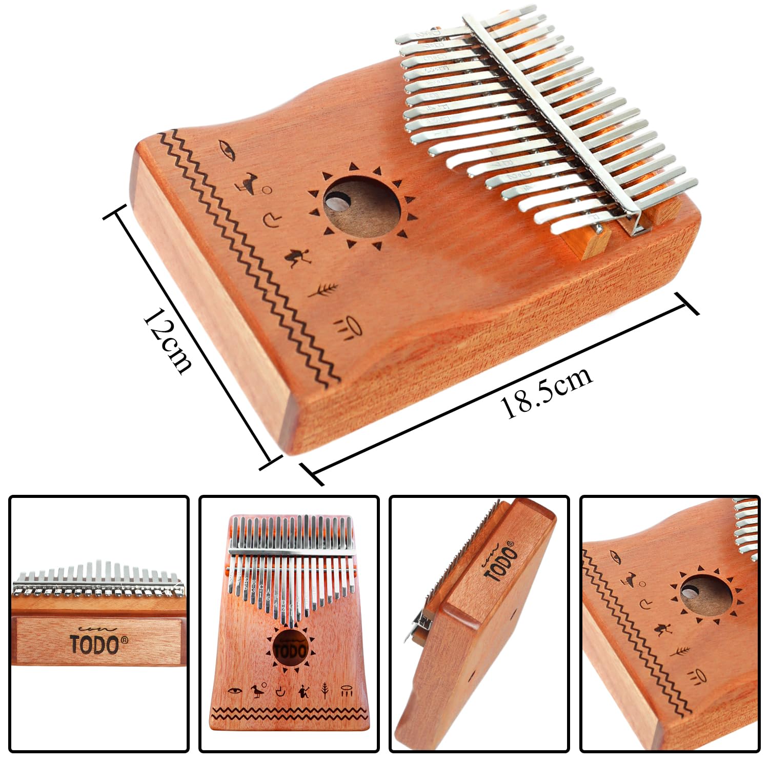 TODO Kalimba Daumenklavier mit Mahagoni-Holz mit Stimmhammer und Fingerabdeckungen & mehr Lernanleitung