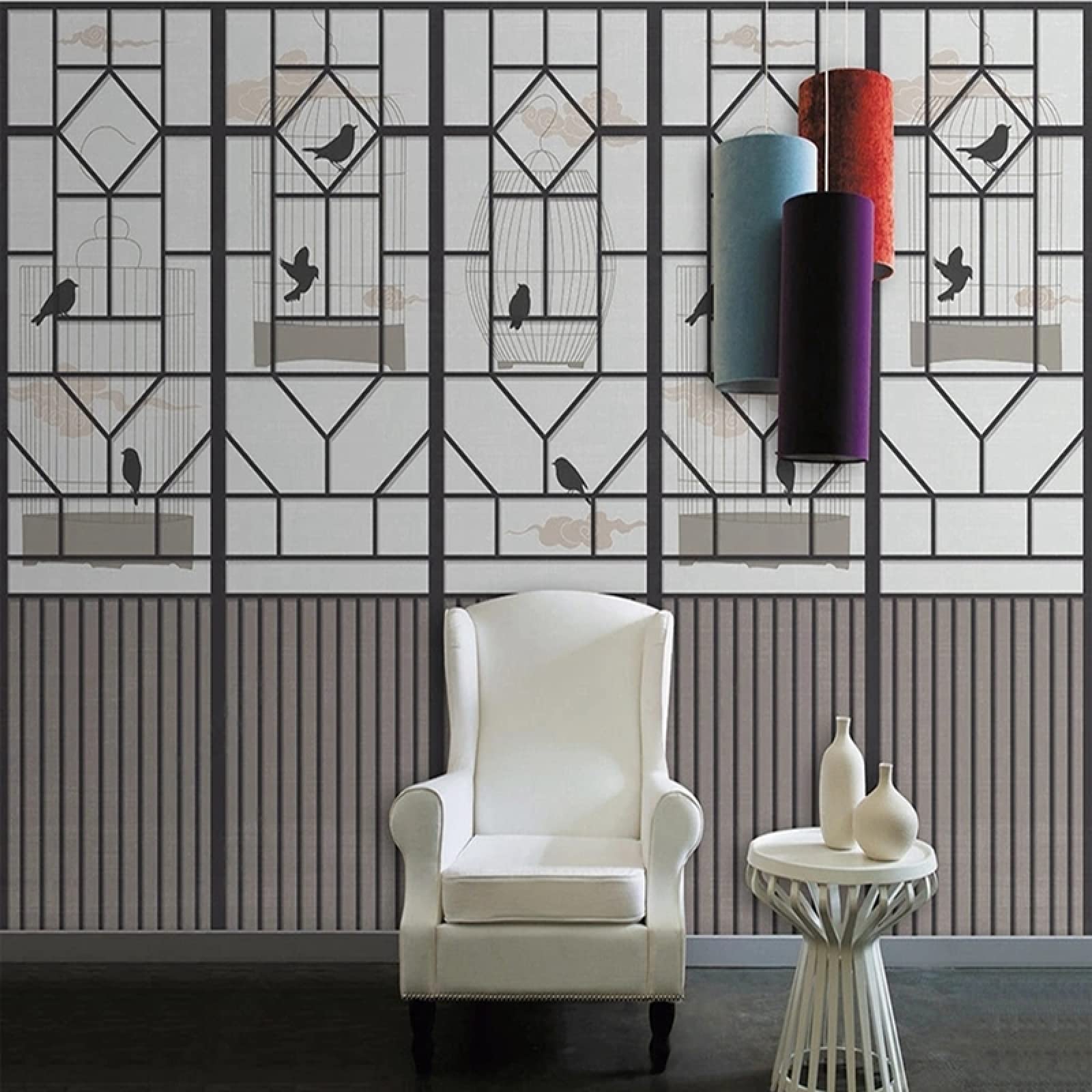 Decorazione astratta cinese del fondo del modello della gabbia dell'uccello della finestra della carta da parati della camera da letto 3D! , 200x140 cm