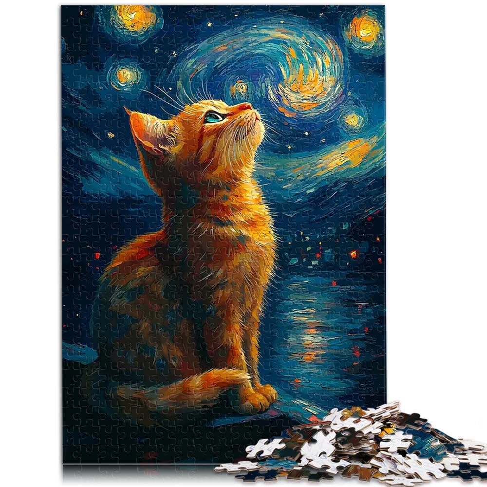 Gatto che osserva la notte stellata puzzle 2000 pezzi per adulti Gioco intellettuale giocattolo offerte come regali per tutta la famiglia 70x100cm