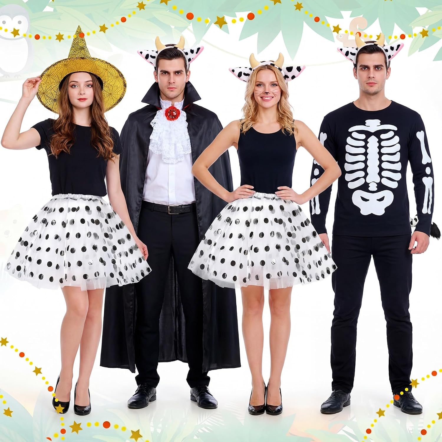Newcotte 3 Pcs Halloween Costume Animal Tutu Ears Headband Tail Fancy Dress Costume Kit for Halloween Cosplay