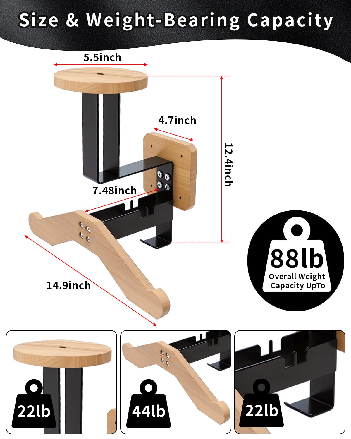 SDLDEER Motorhelmhouder voor aan de muur, 2 stuks, veelzijdige helmhouder, wandmontage, helmhouder, wand voor motorhelm, jas, caps, rugby helm
