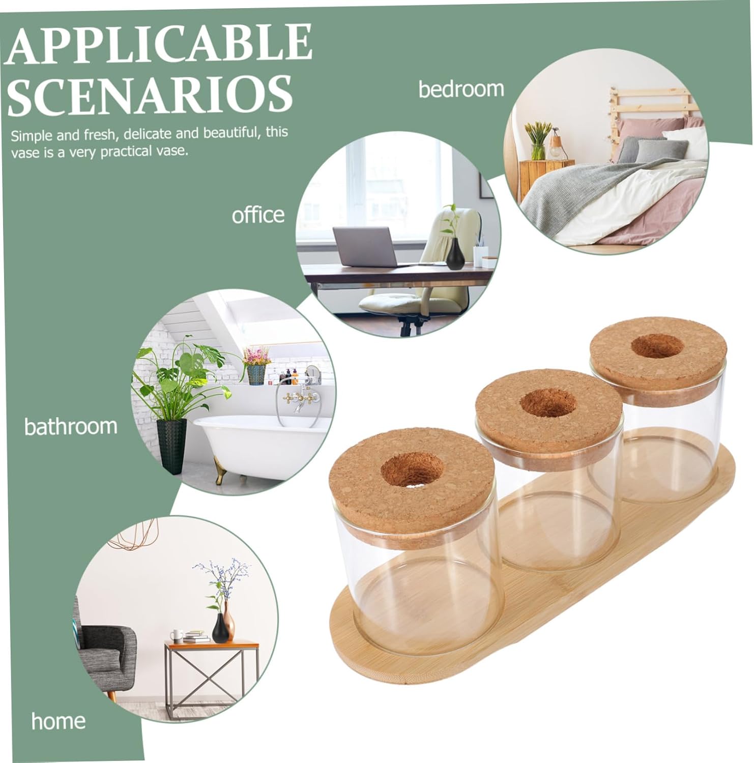 VICASKY Green Plant Glass Bottle Hydroponics System Plant Terrariums Glass Planters Flower Terrarium Bamboo Stand Bulb Vase for Indoor