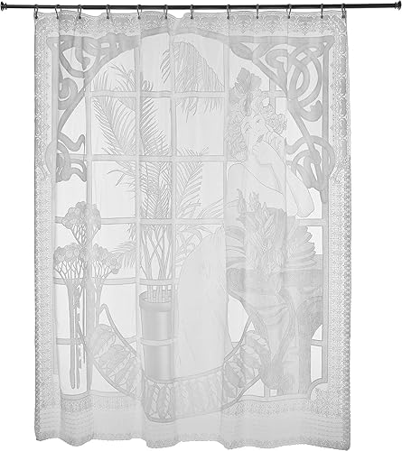 Cortina de ducha Art Nouveau, decoración de baño con ilustración vintage de dama, cortina de vinilo de 72 x 72 pulgadas con 12 ganchos, elegante