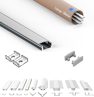 TIVENDIS LED Aluminium Profil 2m Set 6-teilig Milchig | AF Aluprofil für Streifen bis 12 mm | Indirekte Beleuchtung U Profil 3er Set