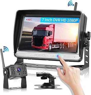 Hodozzy Wireless Rear View Camera Kit, 7 Inch LCD Screen with Touch Button, Video Recording, Waterproof Rear View Camera Night Vision, 12V-36V for Bus/Truck/Camper/Van