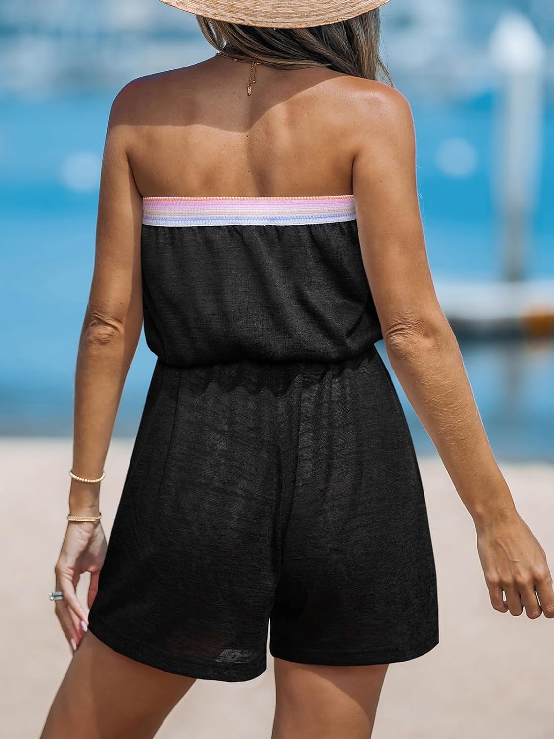 CUPSHE Women's Swimsuit Cover Ups Strapless Straight Leg Tube Beach Cover Up Romper for Swimwear - Image 3