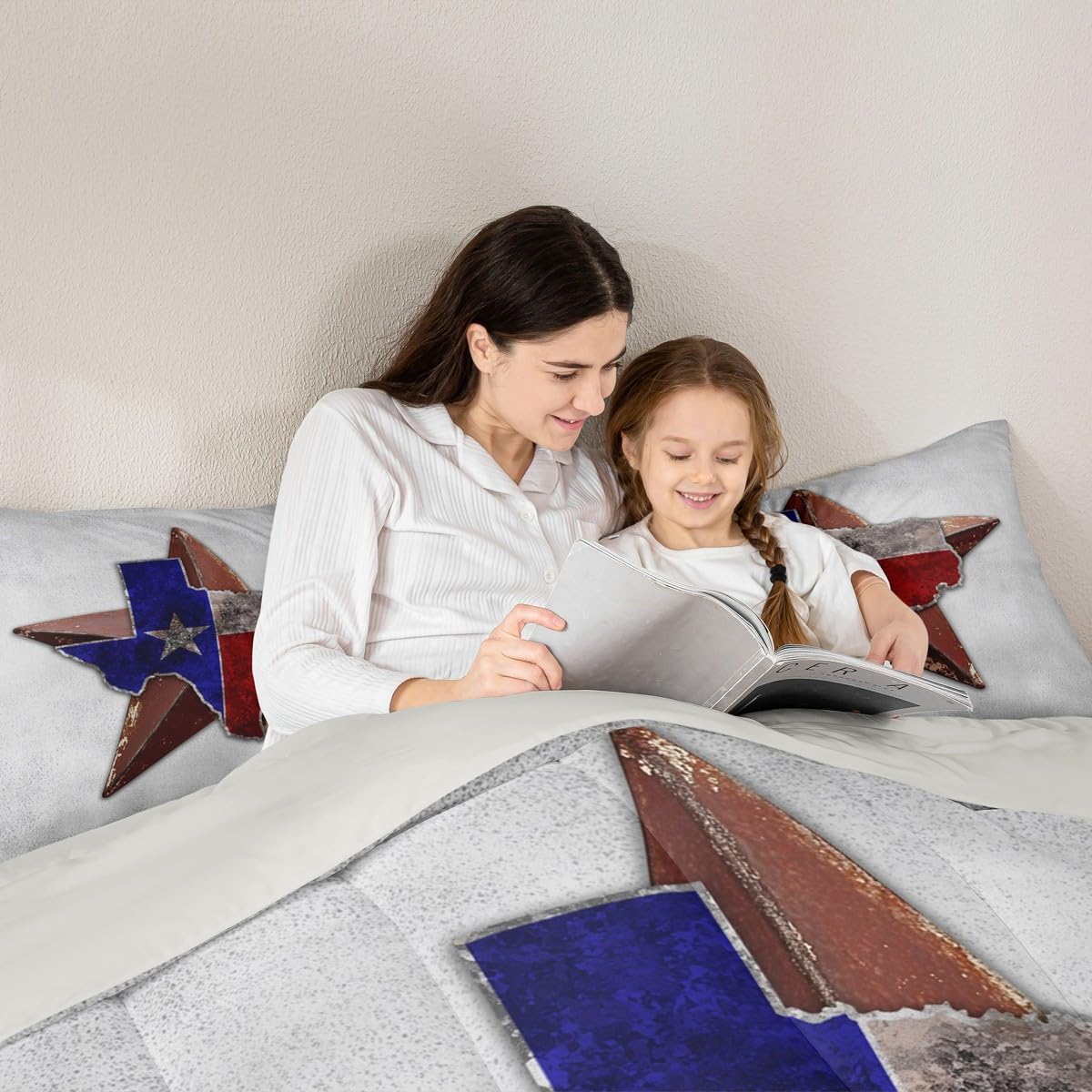 Erosebridal Western Bedding Set Queen Texas State Flag Comforter Set, Texas Stars Bedding Comforter Sets Grey Grunge Duvet Insert, Vintage American Flag Down Comforter Rustic Farmhouse Decor 3pcs Soft