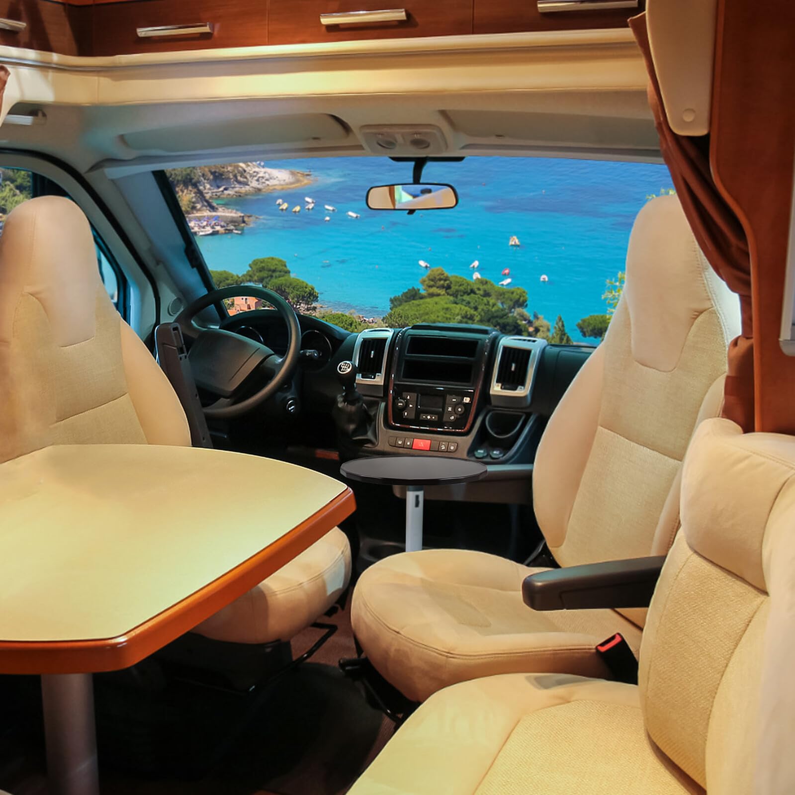 Tavolo da Viaggio Rotondo in Legno per Auto Marrone | Vassoio Multiuso Leggero, Finitura Curata, per Road Trip e Spostamenti Lunghi