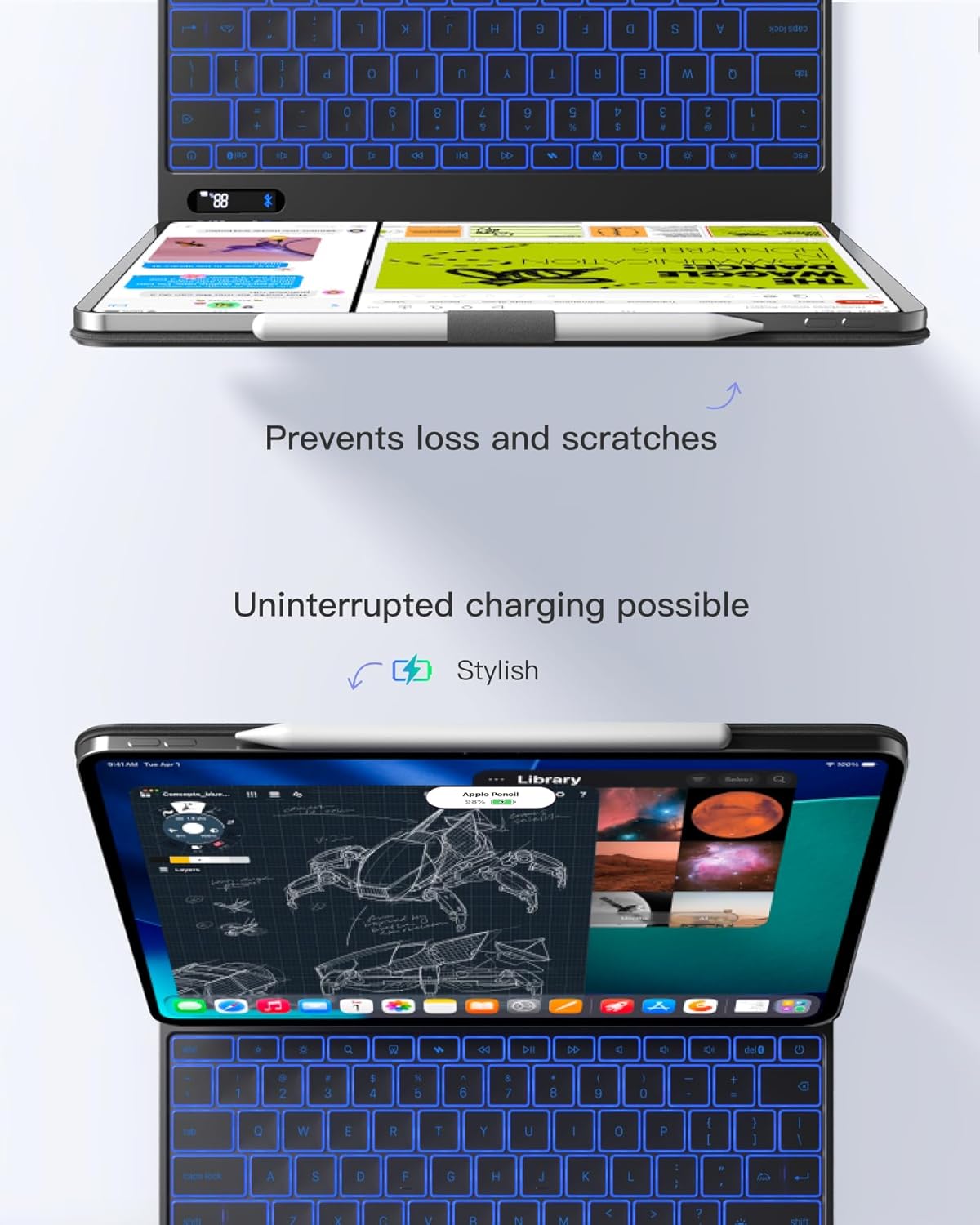 Inateck NeoMagic Magnetic Keyboard Case for iPad Air 13 inch M4 2026/M3/M2, iPad Pro 12.9 inch 6/5/4/3 Gen, Large Multi-Touch Trackpad, LED Power Display, 7 Color Backlight, with Pencil Holder, QWERTY