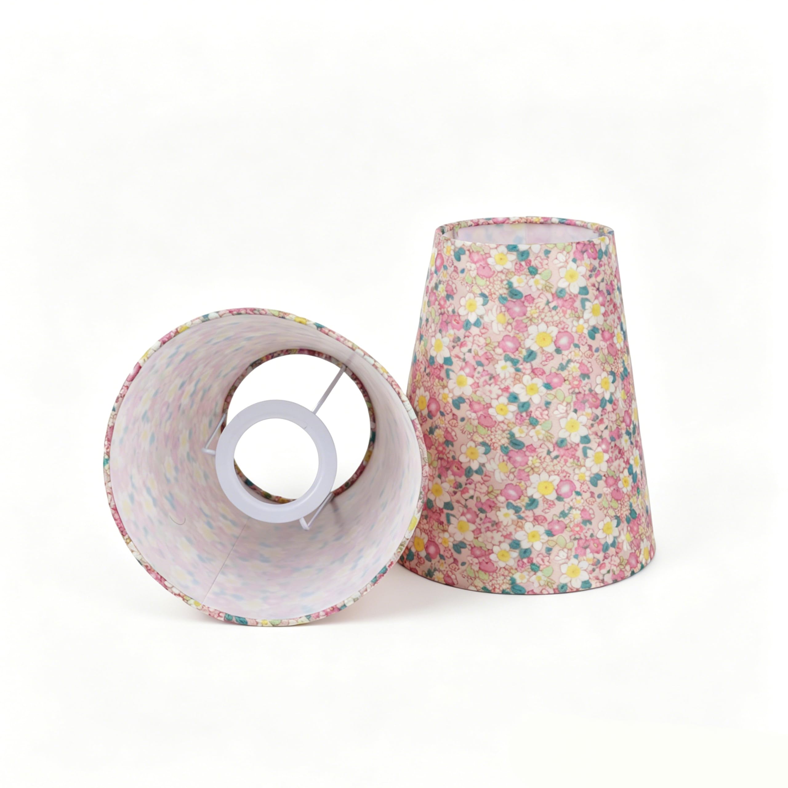 2 Packs Country Floral Lamp Shade, 9X15.5X17CM Decorative Lampshade for E26/E27 Base Table Lamps and Wall Lamps, Eye-Care Soft Lighting Accesories for Bedroom Living Room Office (Pink)