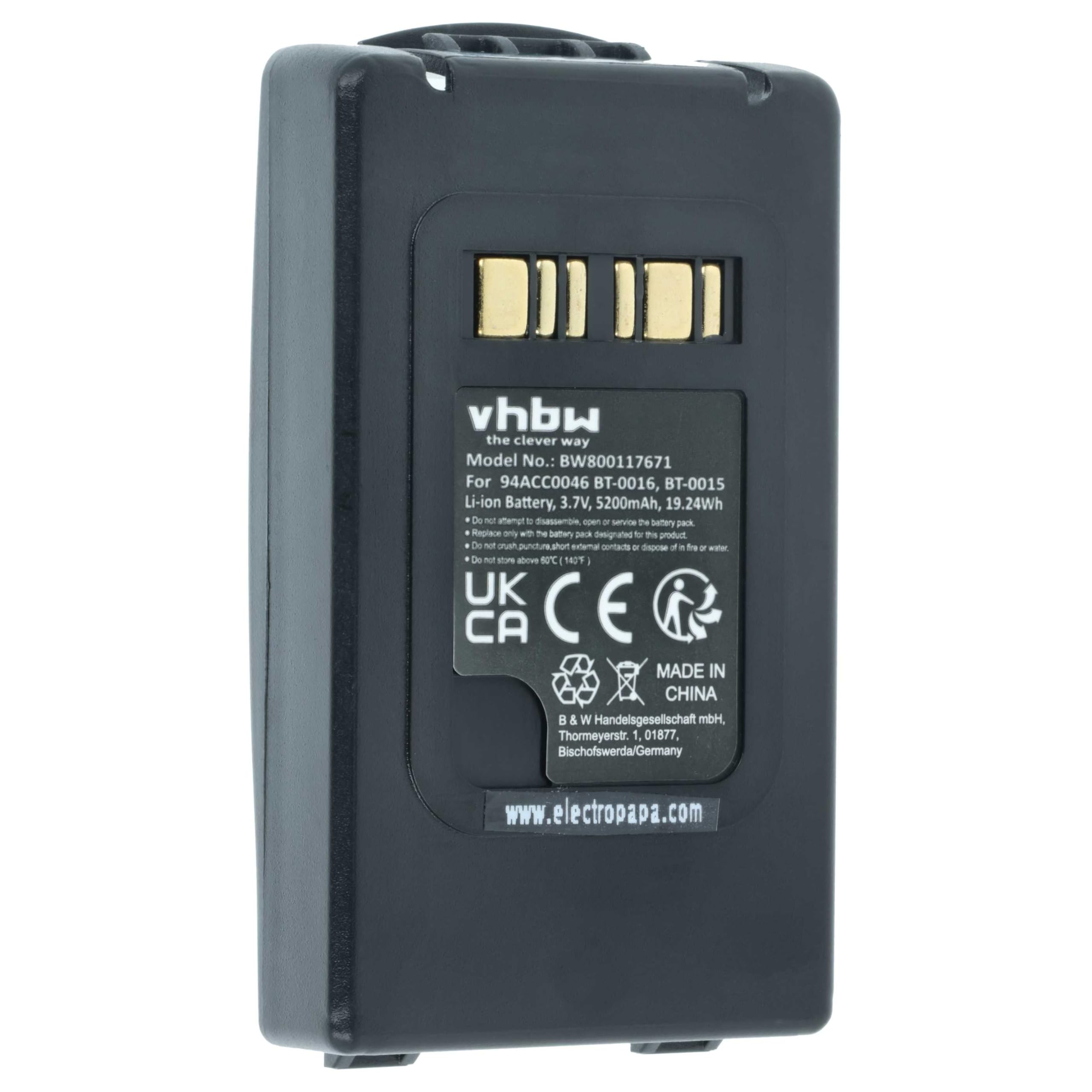 vhbw 5x batteria compatibile con Datalogic Skorpio X4, Skorpio X3 lettore di codici a barre, POS (5200mAh, 3,7V, Li-Ion)