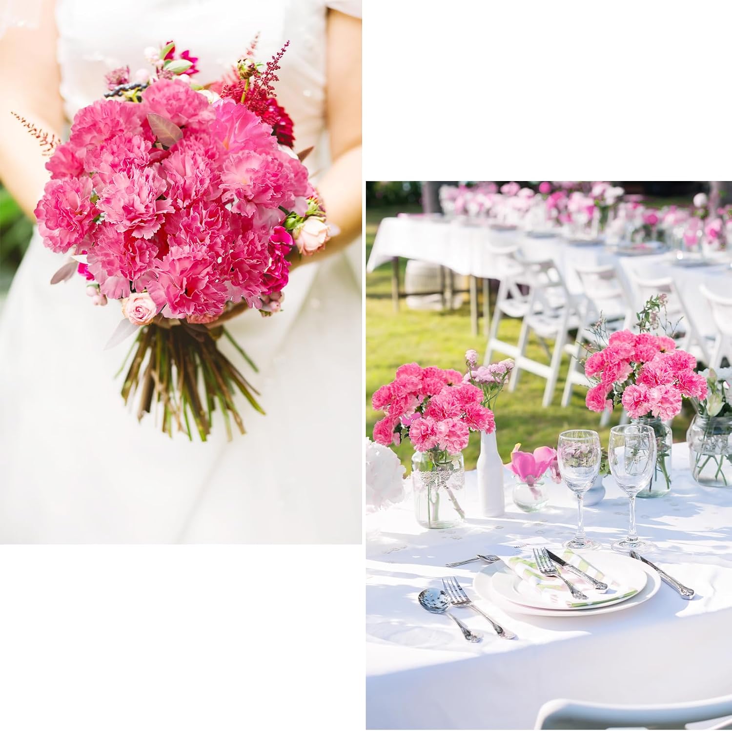 SNAIL GARDEN 24 Heads Artificial Flowers Pink Carnation, Flower Bulk with Sterms, Fake Flowers Bouquet Carnation Silk Petals, Fade Faux Flora for DIY Wedding Home Decoration