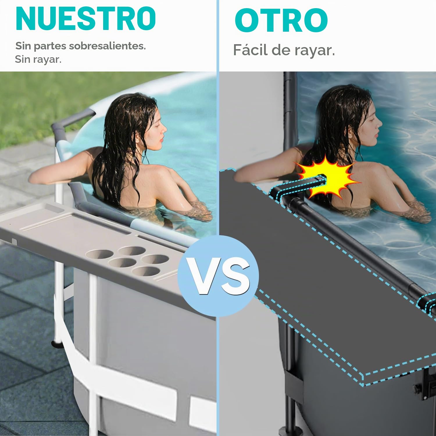 ECO POOLTECH Mesa de Bar de Piscina, Bandeja de Piscina 2 en 1 con 5 Portavasos, Plegable para Piscina Fuera del Suelo, Accesorios de Piscina indispensables