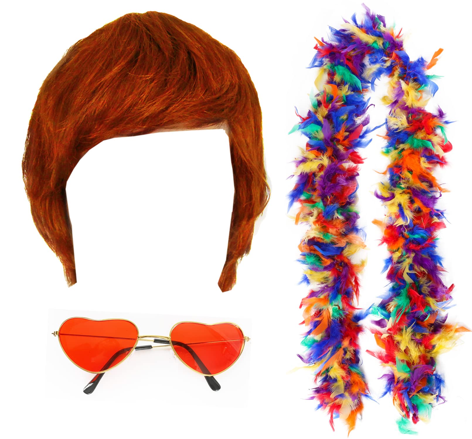 Farewell Tour Accessory Set - Ginger Wig, Red Heart Glasses and Rainbow Feather Boa - Adults 3 Piece Concert Pop Rock Icon Fancy Dress Accessory Set โ image 1