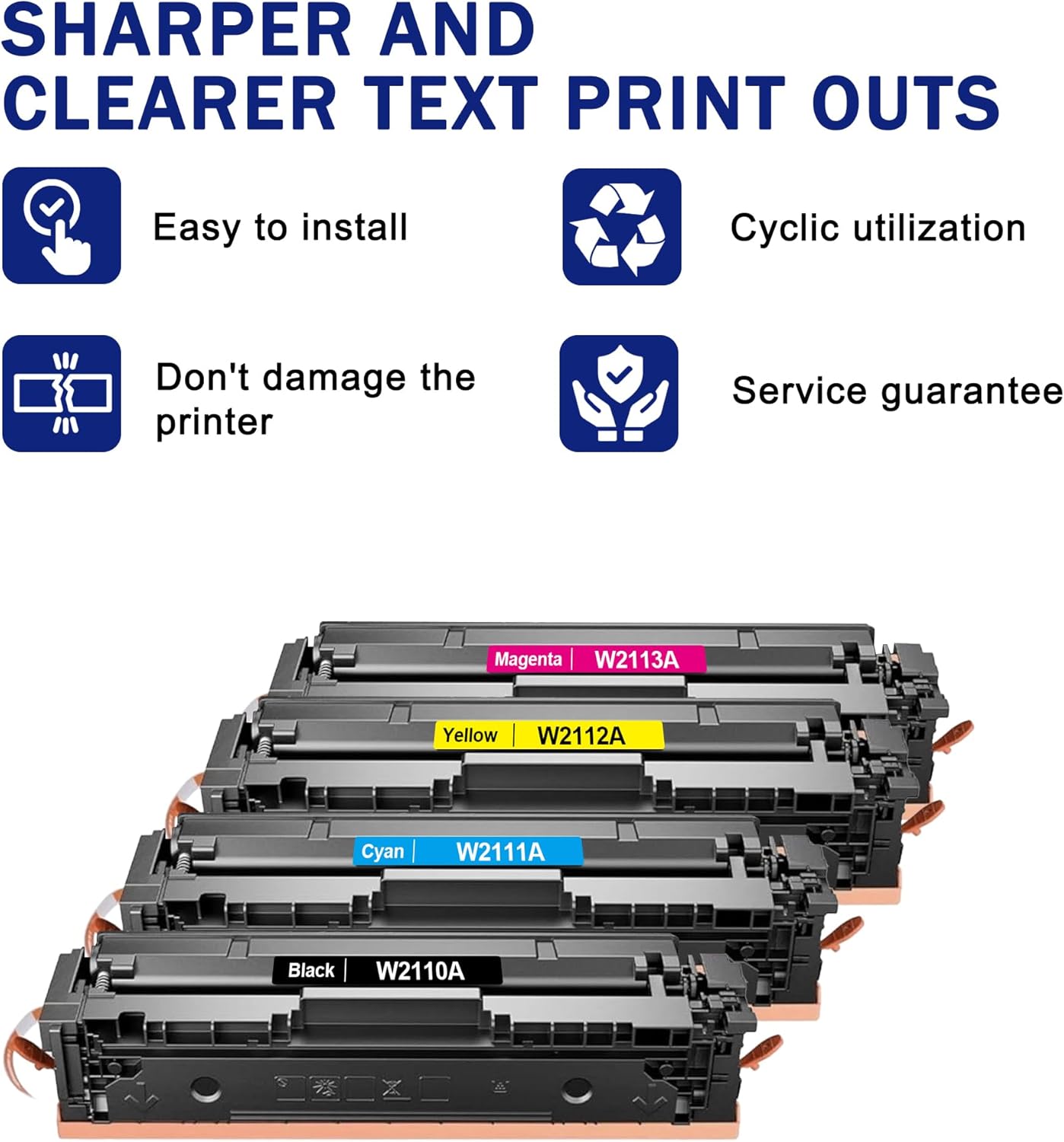 206A Toner Cartridges 4 Pack (with Chip) Compatible Replacement for HP 206A 206X for Color Pro MFP M283fdw M283cdw M282nw Pro M255dw M255nw M283 M255 M282 Printer W2110A W2110X High Yield (BK/Y/C/M)