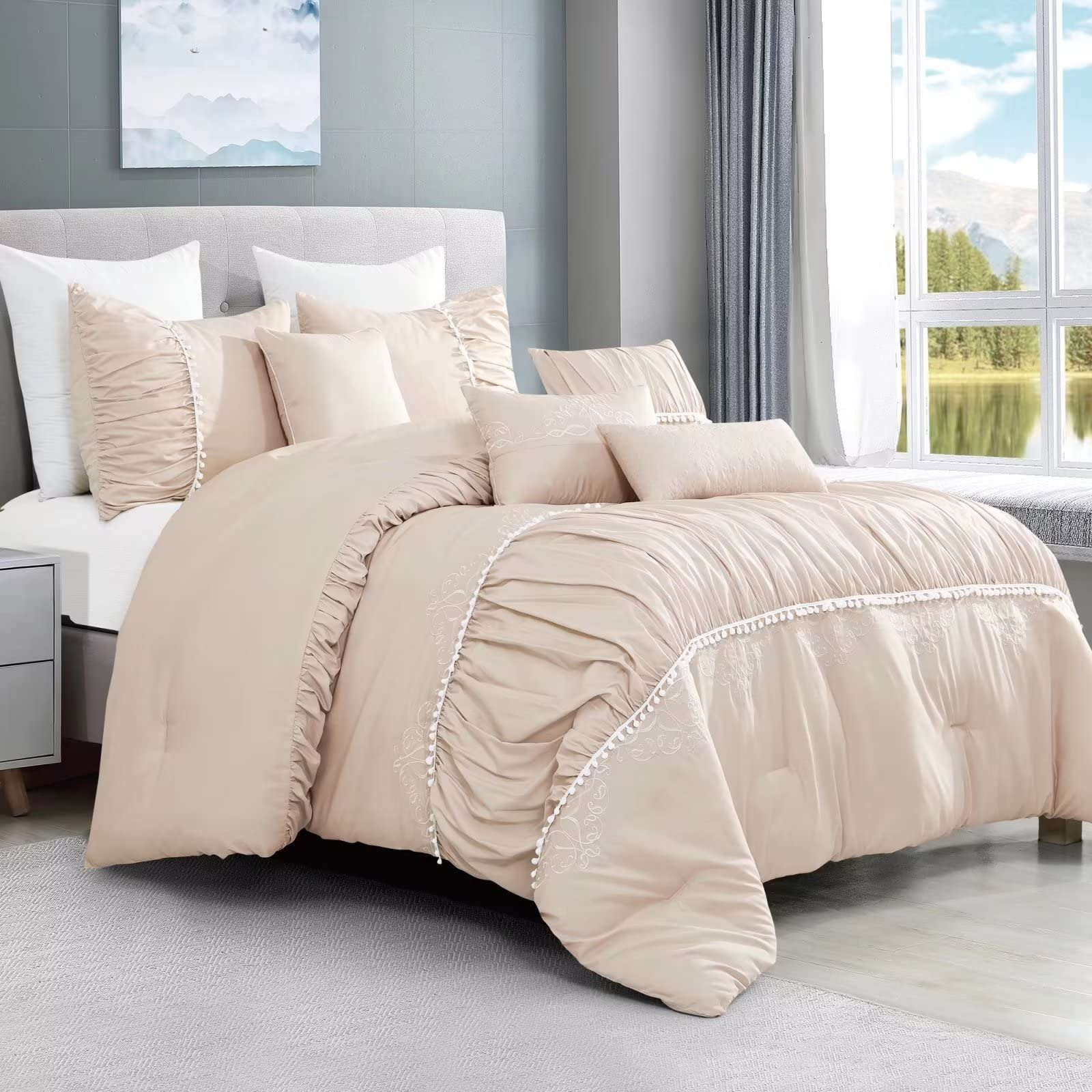 ShatexBedding Comforter Set Queen Size Bed in A Bag - 7 Piece Luxury Hypatia Yarn Dyed Bedding Sets - Oversized Bedroom Comforters, Hypatia Pink