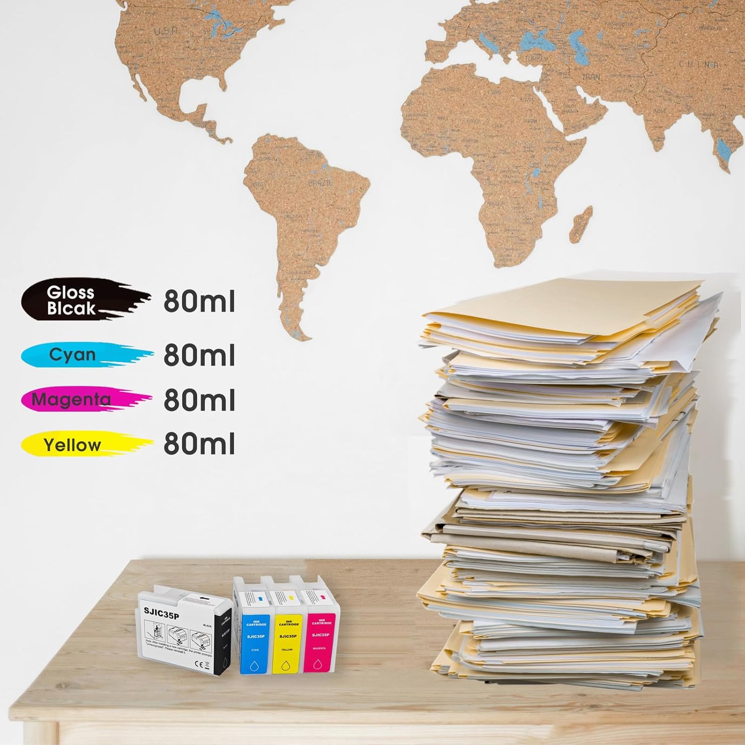 SJIC35P Ink Cartridge Remanufactured for SJIC35P SJIC35P-BK SJIC35P-C SJIC35P-M SJIC35P-Y Ink Tank for ColorWorks CW-C6000P CW-C6000A CW-C6500P CW-C6500A Inkjet Printer (Gloss Black，C/Y/M)