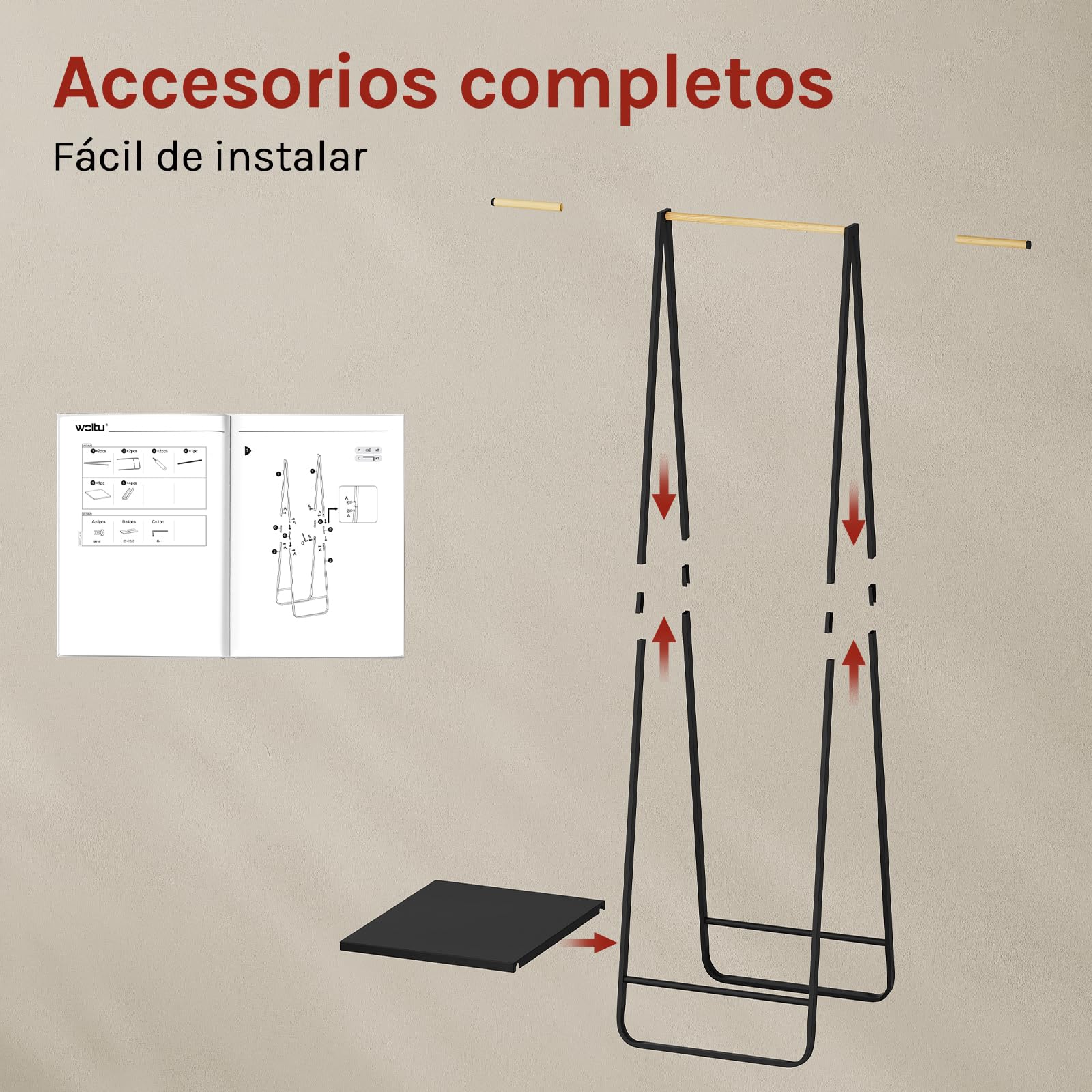 WOLTU Perchero con Estantes metálicos para Colgador Ropa Zapatos para Vestidor Pasillo Dormitorio, Negro, 54 x 45 x 141cm
