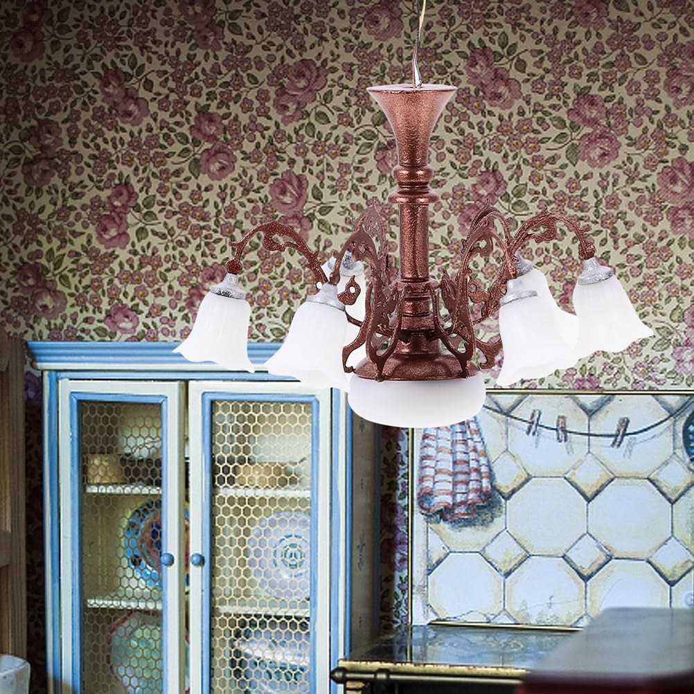 ERINGOGO Miniature Chandelier Tiny Hanging Ceiling Lamp for Dollhouse Decor 1/12 Scale Model Lighting Accessory for Table Scenes and Micro Landscaping - Image 3