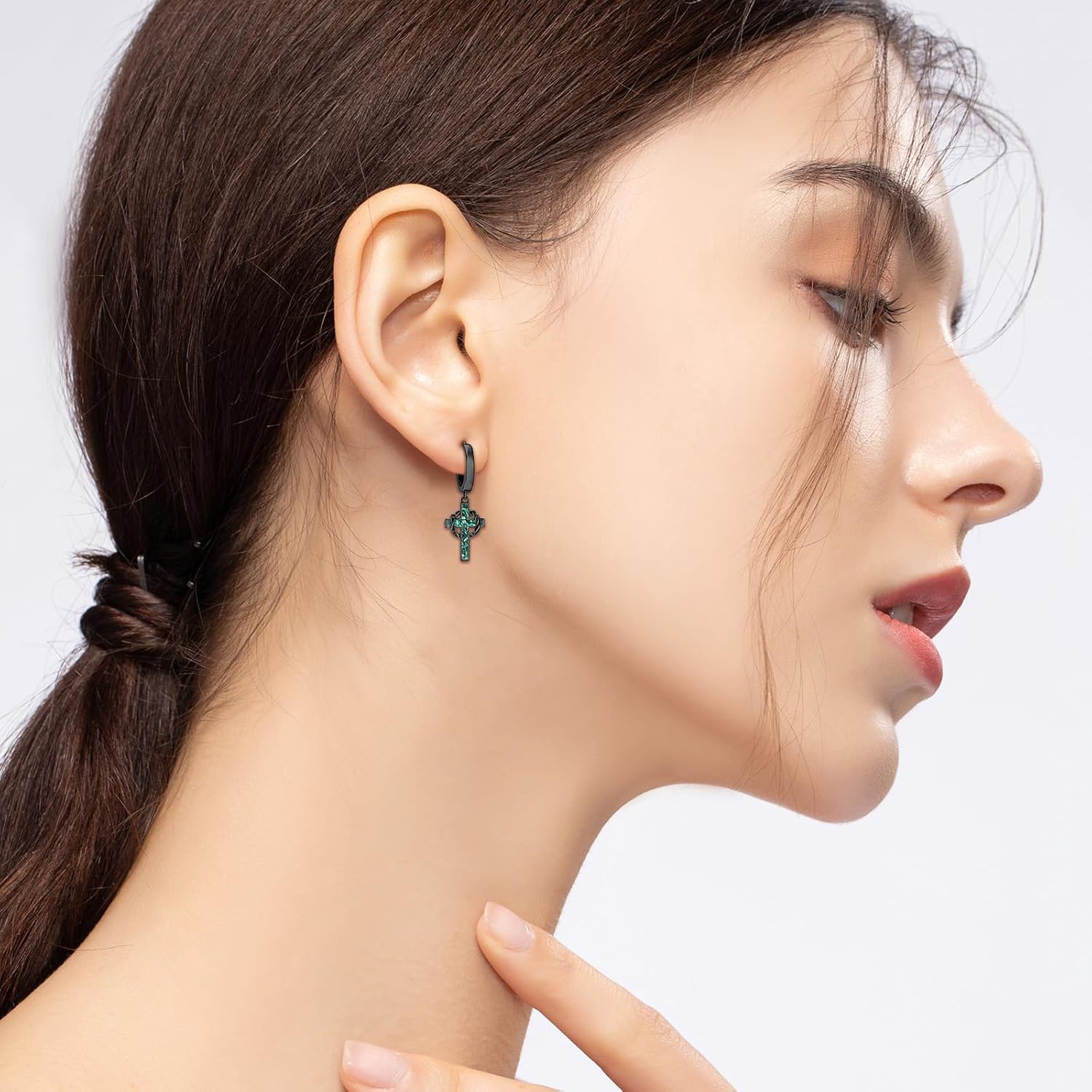 Cross Hoop Earrings for Men Women 925 Sterling Sliver Black Cross Dangle Earrings Christian Jewelry Catholic Gifts for Men Women - Image 5