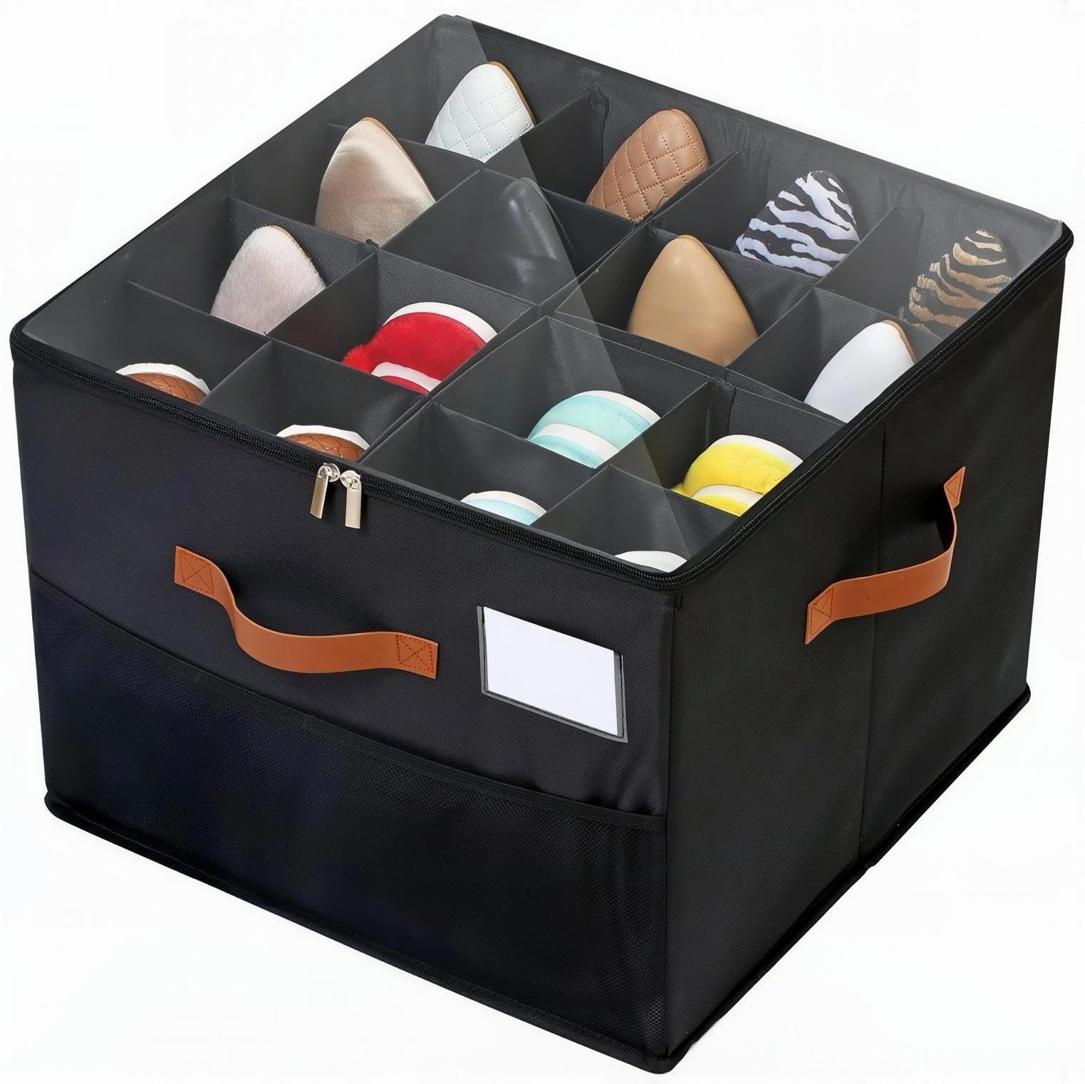 Saklifuo Shoe Storage Box, Fits 16 Pairs, Foldable Shoe Organiser with Clear Zip Cover, Adjustable Dividers & Handles, Space Saver Shoes Holder for Closet & Wardrobe